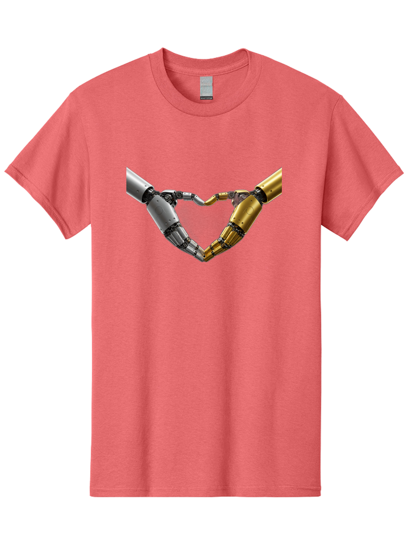 Robotic-Hands Men'S Graphic Tee, 100% Cotton, Comfortable Casual Summer Wear, Machine Washable, Robotic Arms, Mechanical Hands, Artificial Intelligence, Robotic Love, Futuristic Technology, Robotic Connection, Heart Shape Bae080