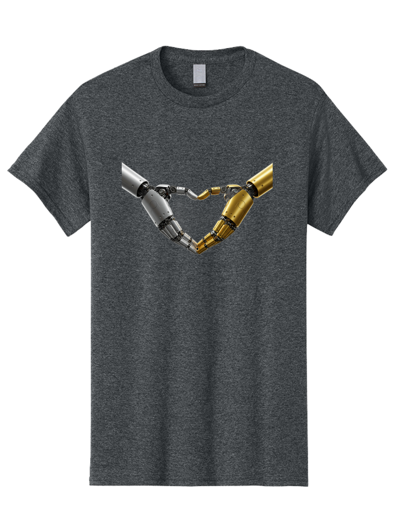Robotic-Hands Men'S Graphic Tee, 100% Cotton, Comfortable Casual Summer Wear, Machine Washable, Robotic Arms, Mechanical Hands, Artificial Intelligence, Robotic Love, Futuristic Technology, Robotic Connection, Heart Shape Bae080