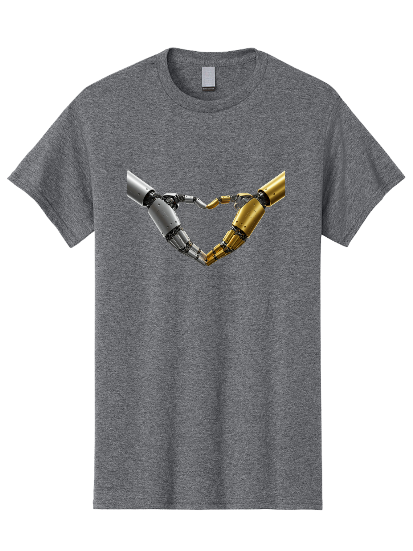 Robotic-Hands Men'S Graphic Tee, 100% Cotton, Comfortable Casual Summer Wear, Machine Washable, Robotic Arms, Mechanical Hands, Artificial Intelligence, Robotic Love, Futuristic Technology, Robotic Connection, Heart Shape Bae080