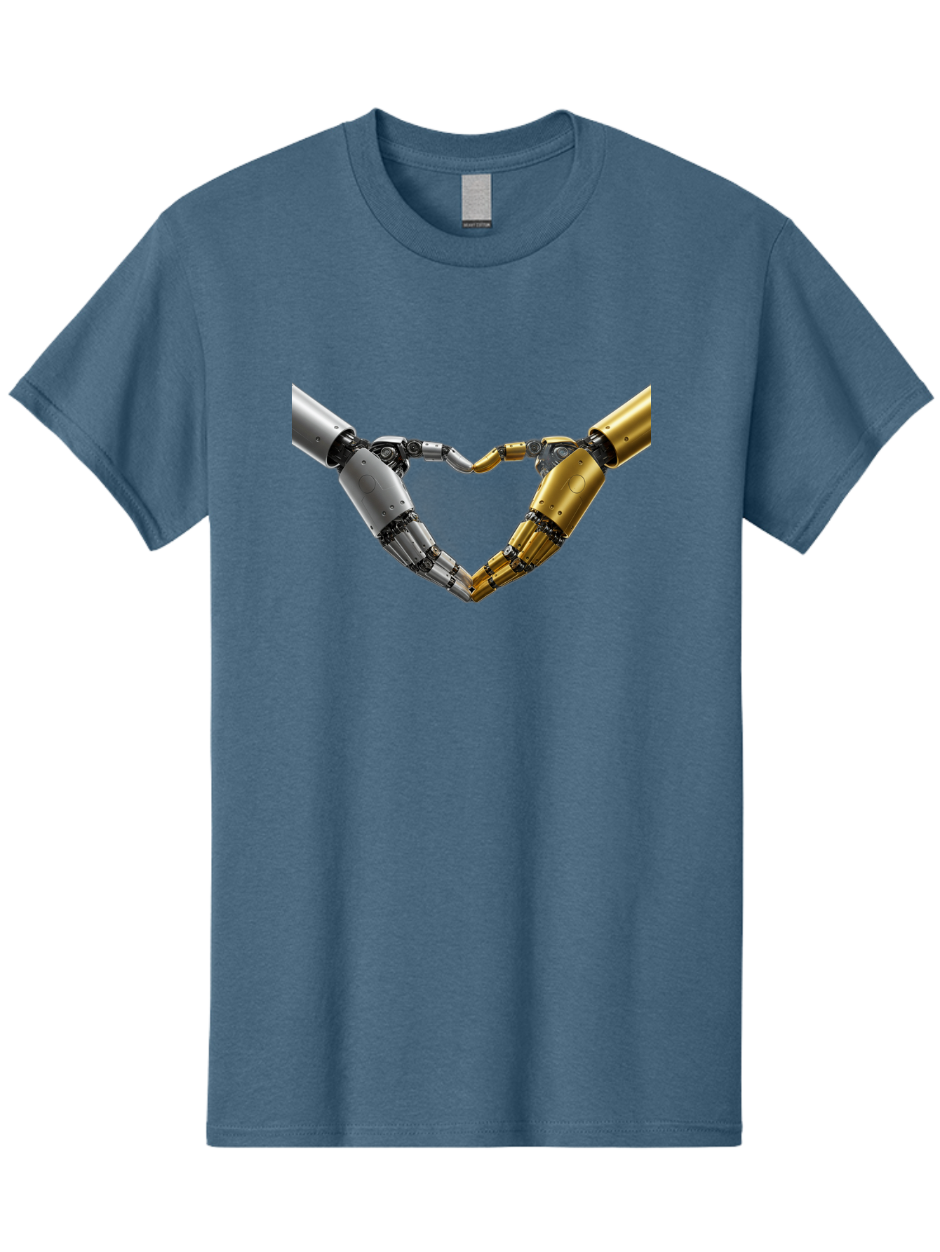 Robotic-Hands Men'S Graphic Tee, 100% Cotton, Comfortable Casual Summer Wear, Machine Washable, Robotic Arms, Mechanical Hands, Artificial Intelligence, Robotic Love, Futuristic Technology, Robotic Connection, Heart Shape Bae080