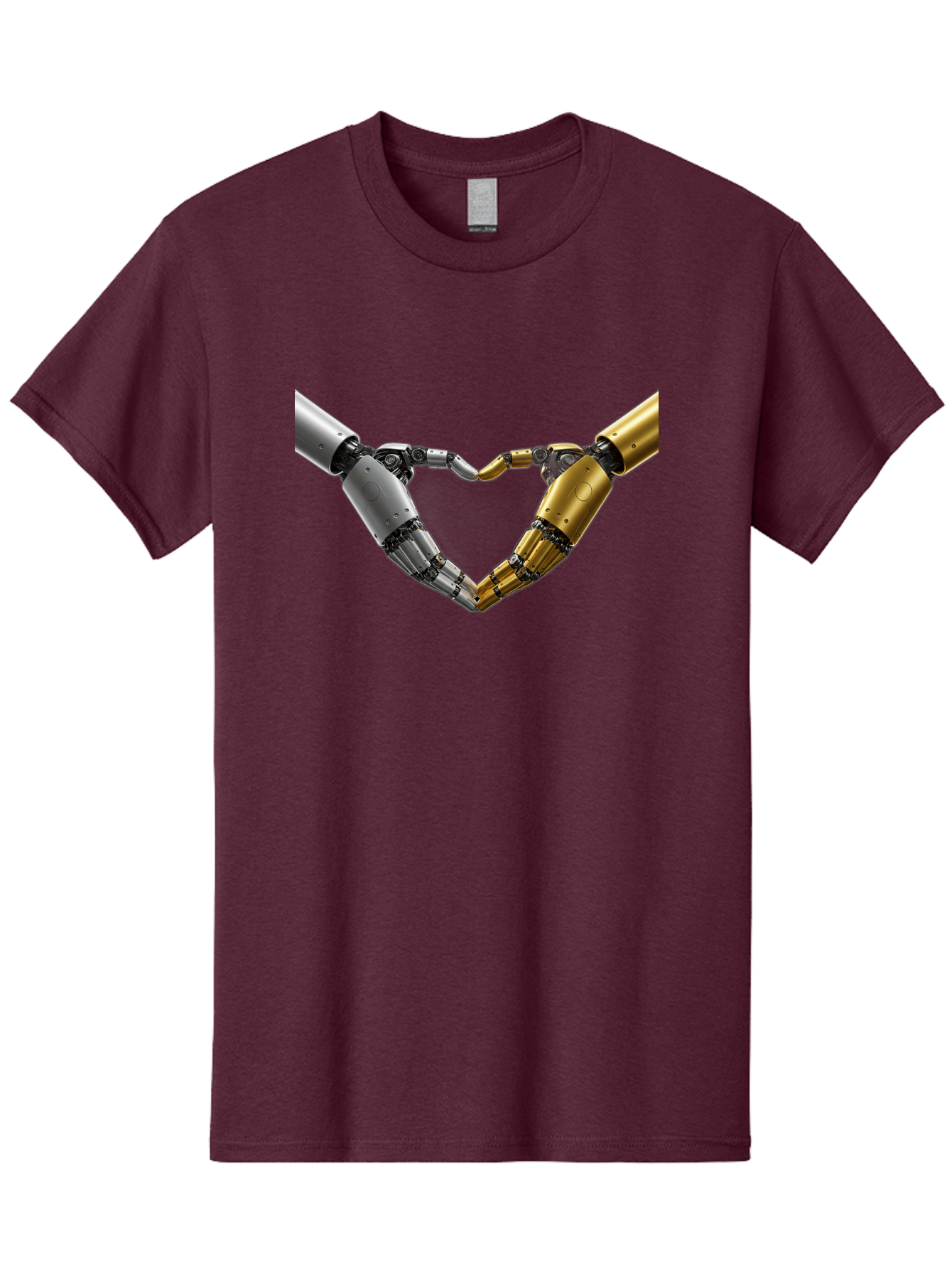 Robotic-Hands Men'S Graphic Tee, 100% Cotton, Comfortable Casual Summer Wear, Machine Washable, Robotic Arms, Mechanical Hands, Artificial Intelligence, Robotic Love, Futuristic Technology, Robotic Connection, Heart Shape Bae080