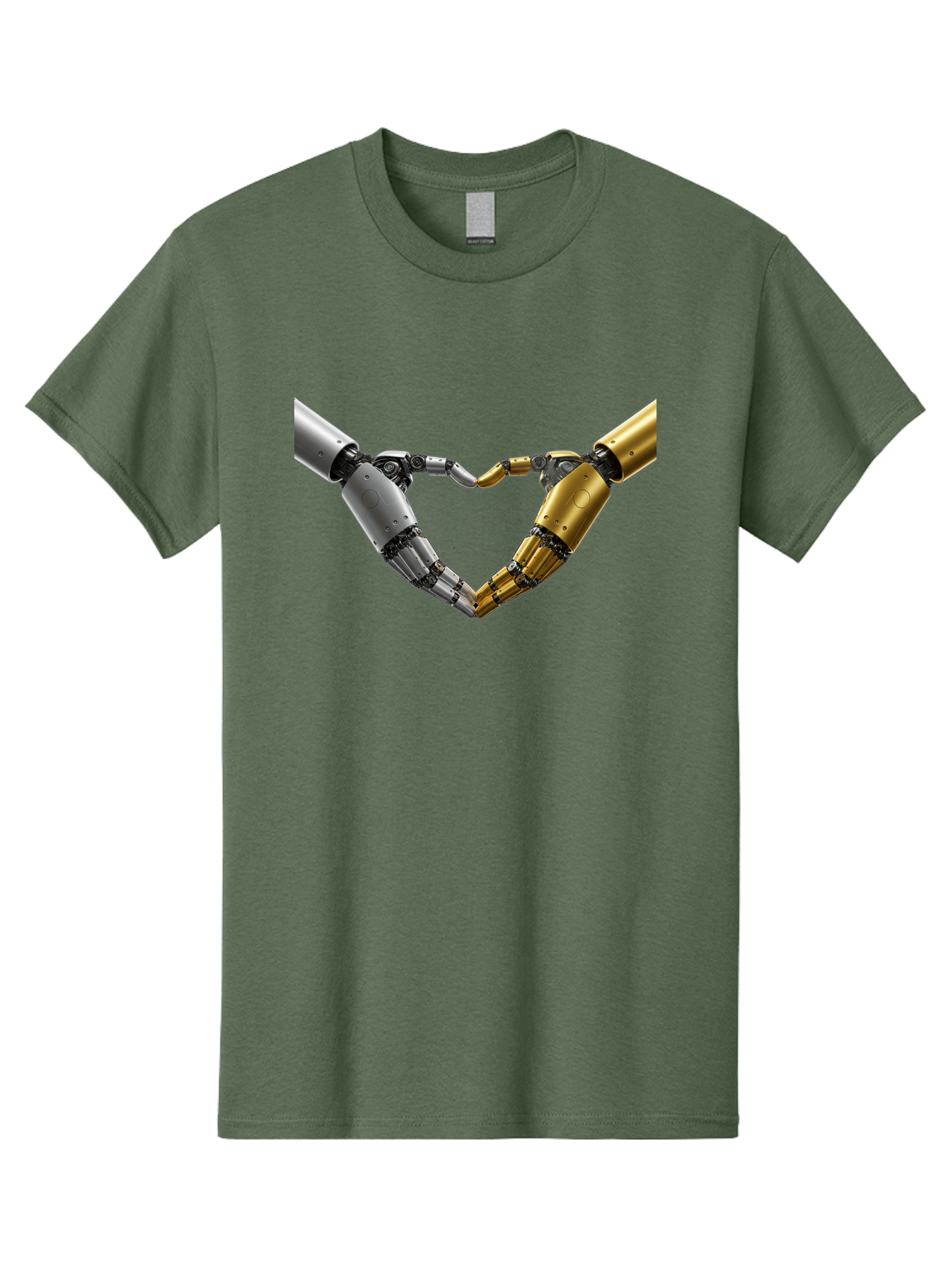 Robotic-Hands Men'S Graphic Tee, 100% Cotton, Comfortable Casual Summer Wear, Machine Washable, Robotic Arms, Mechanical Hands, Artificial Intelligence, Robotic Love, Futuristic Technology, Robotic Connection, Heart Shape Bae080