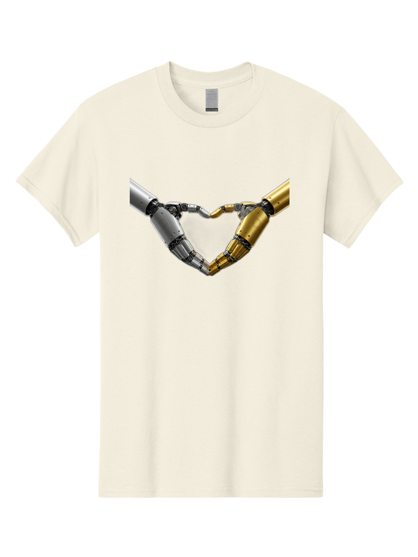 Robotic-Hands Men'S Graphic Tee, 100% Cotton, Comfortable Casual Summer Wear, Machine Washable, Robotic Arms, Mechanical Hands, Artificial Intelligence, Robotic Love, Futuristic Technology, Robotic Connection, Heart Shape Bae080