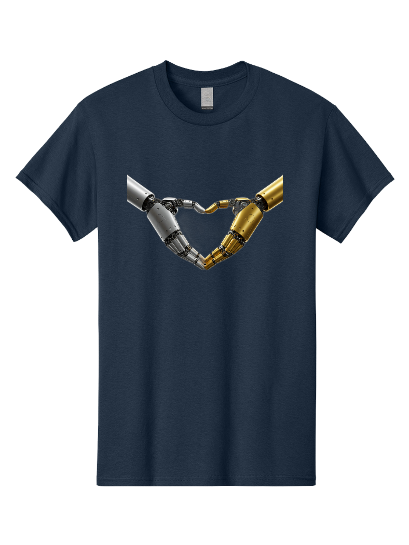 Robotic-Hands Men'S Graphic Tee, 100% Cotton, Comfortable Casual Summer Wear, Machine Washable, Robotic Arms, Mechanical Hands, Artificial Intelligence, Robotic Love, Futuristic Technology, Robotic Connection, Heart Shape Bae080