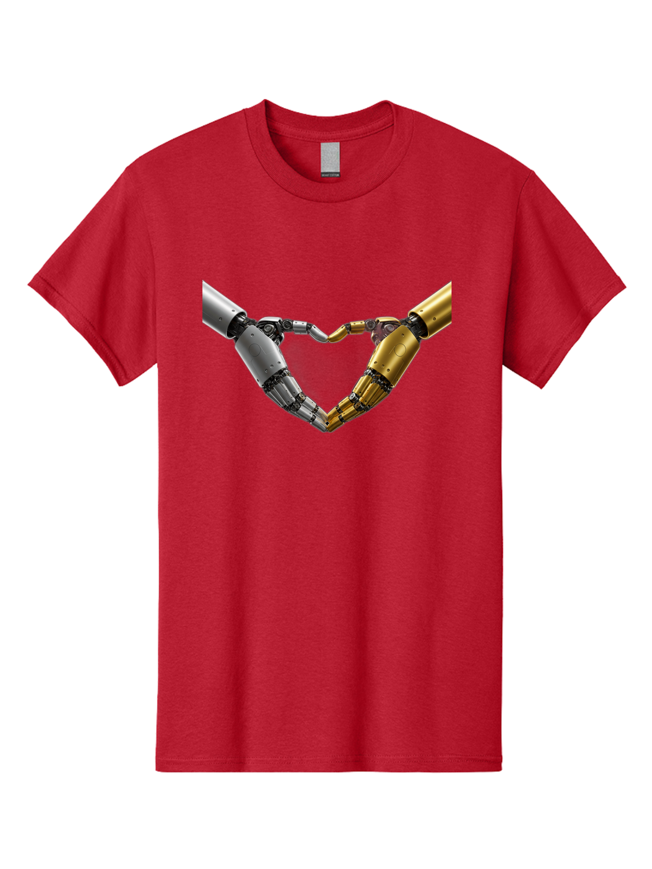 Robotic-Hands Men'S Graphic Tee, 100% Cotton, Comfortable Casual Summer Wear, Machine Washable, Robotic Arms, Mechanical Hands, Artificial Intelligence, Robotic Love, Futuristic Technology, Robotic Connection, Heart Shape Bae080