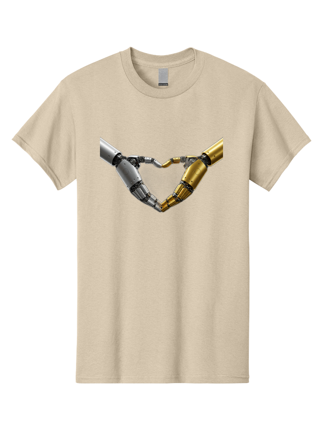 Robotic-Hands Men'S Graphic Tee, 100% Cotton, Comfortable Casual Summer Wear, Machine Washable, Robotic Arms, Mechanical Hands, Artificial Intelligence, Robotic Love, Futuristic Technology, Robotic Connection, Heart Shape Bae080