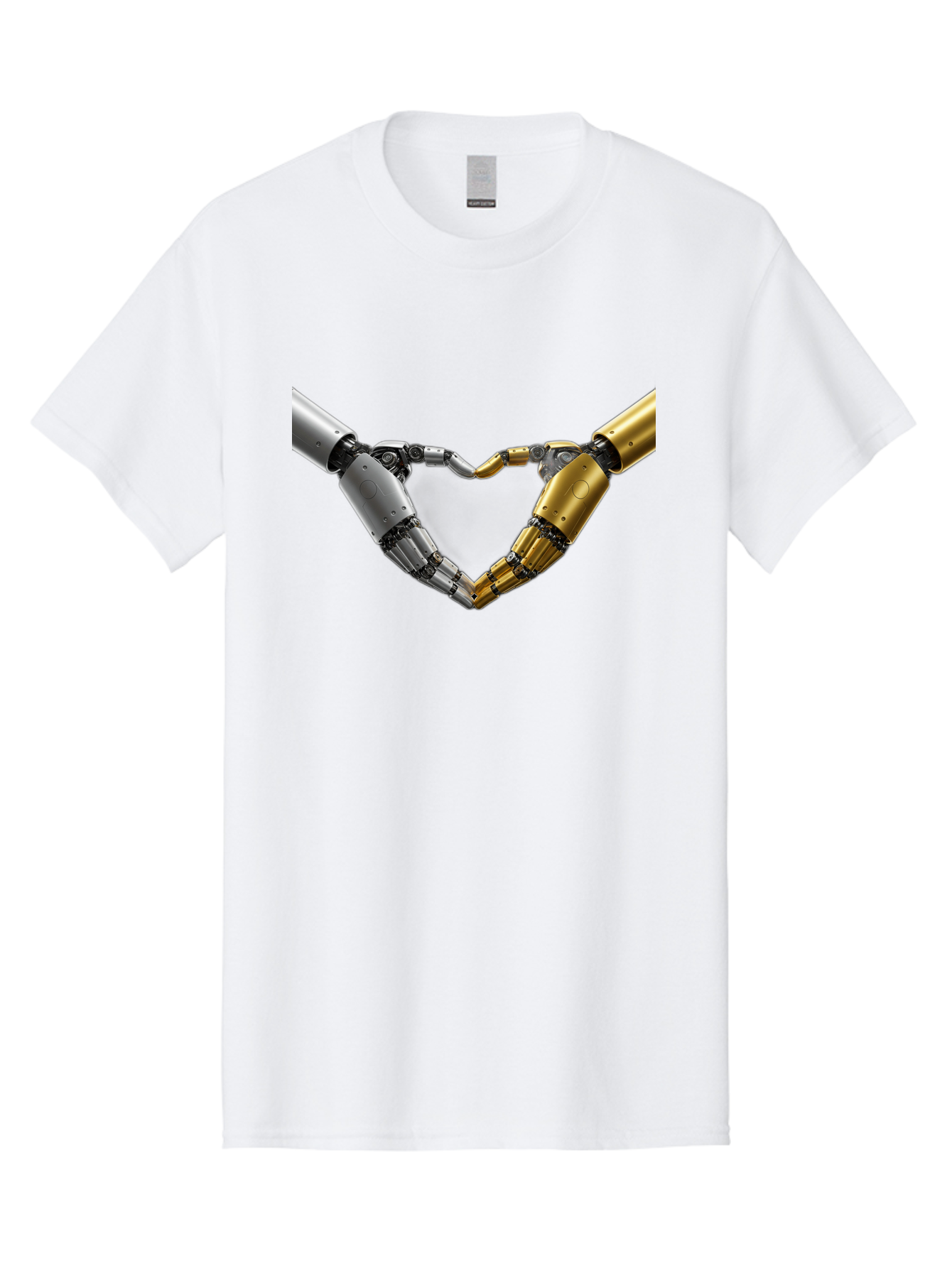 Robotic-Hands Men'S Graphic Tee, 100% Cotton, Comfortable Casual Summer Wear, Machine Washable, Robotic Arms, Mechanical Hands, Artificial Intelligence, Robotic Love, Futuristic Technology, Robotic Connection, Heart Shape Bae080