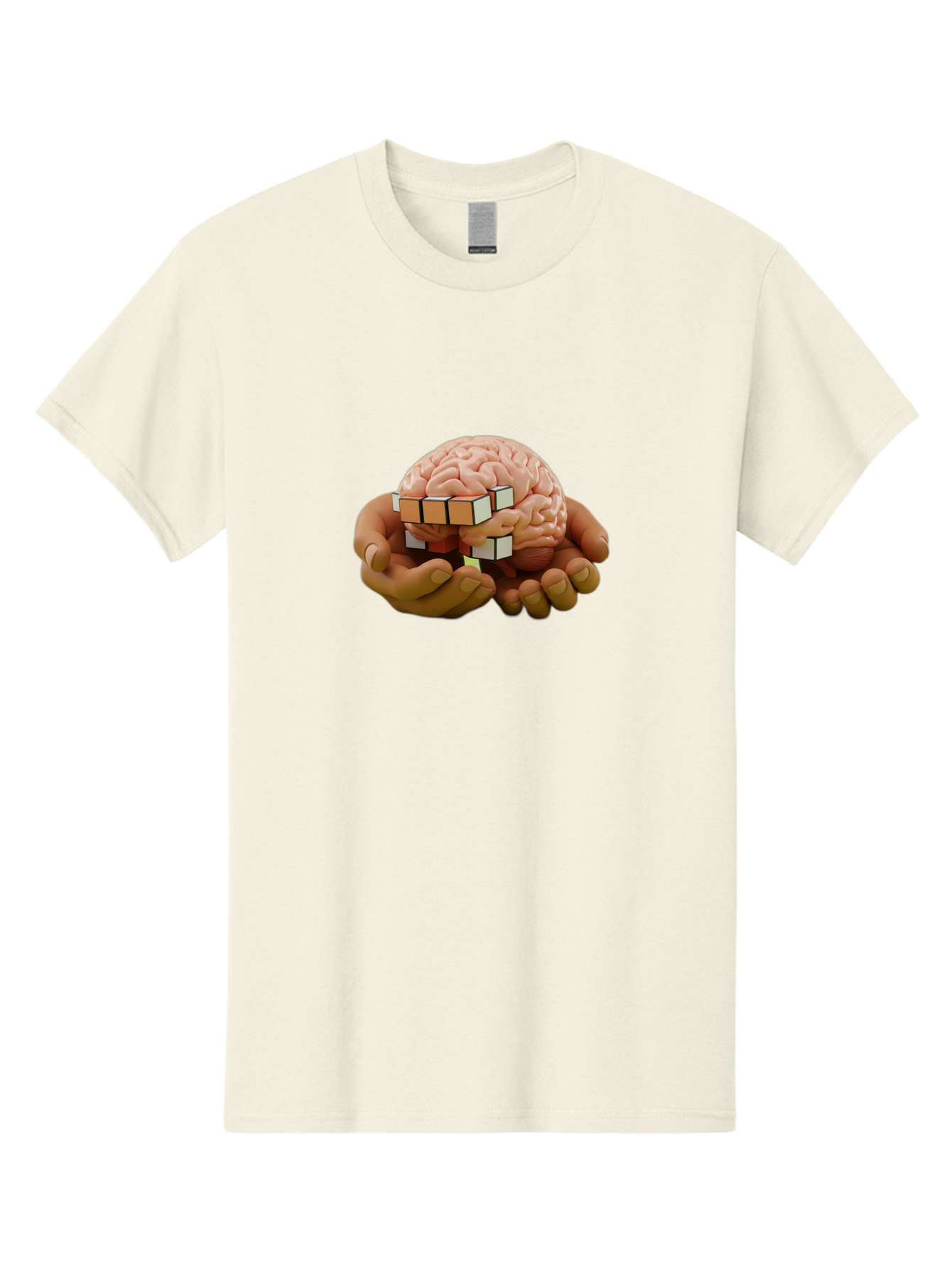 Rubik-S-Cube-Brain Men'S Graphic Tee, 100% Cotton, Comfortable Casual Summer Wear, Machine Washable, Human Brain With Rubik'S Cube, Problem-Solving, Critical Thinking, Cognitive Skills, Puzzle-Solving, Brain Teaser, Intellectual Challenge Bae081