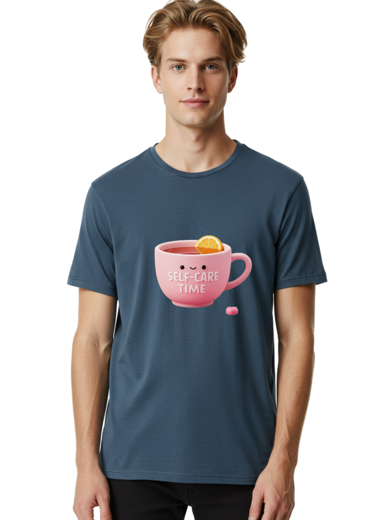 Self-Care-Time-1 Men'S Graphic Tee, 100% Cotton, Comfortable Casual Summer Wear, Machine Washable, Relaxing Tea, Self Care, Wellness, Mindfulness, Pink Tea Cup, Lemon Slice, Cozy Atmosphere, Calming Ambiance, Soothing Drink Bae082