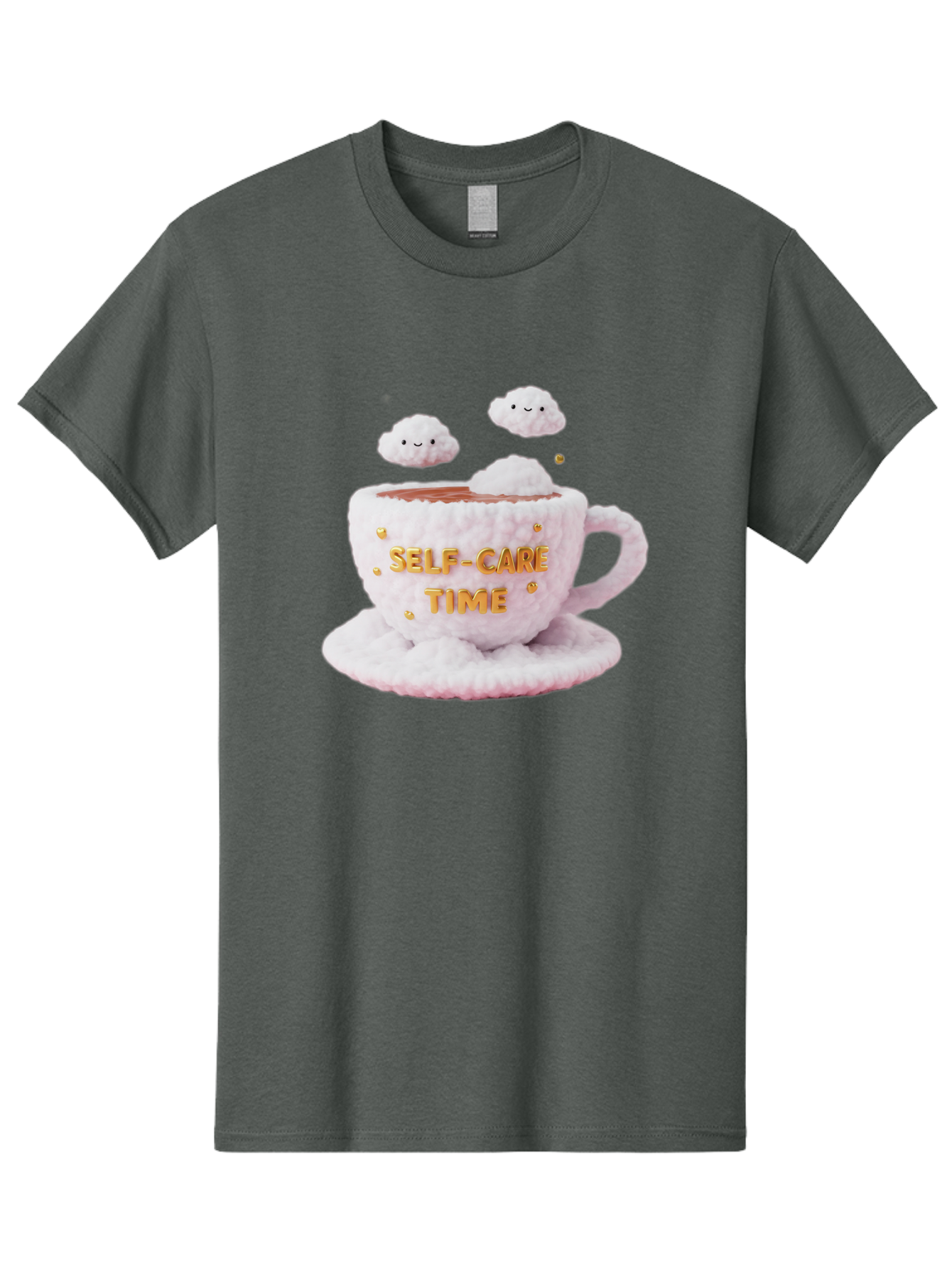 Self-Care-Time-4 Men'S Graphic Tee, 100% Cotton, Comfortable Casual Summer Wear, Machine Washable, Self-Care Time, Hot Coffee, Coffee Cup, Fluffy Clouds, Happy Face, Relaxation, Mindfulness, Calm Atmosphere, Soothing Ambiance, Mental Wellness Bae085