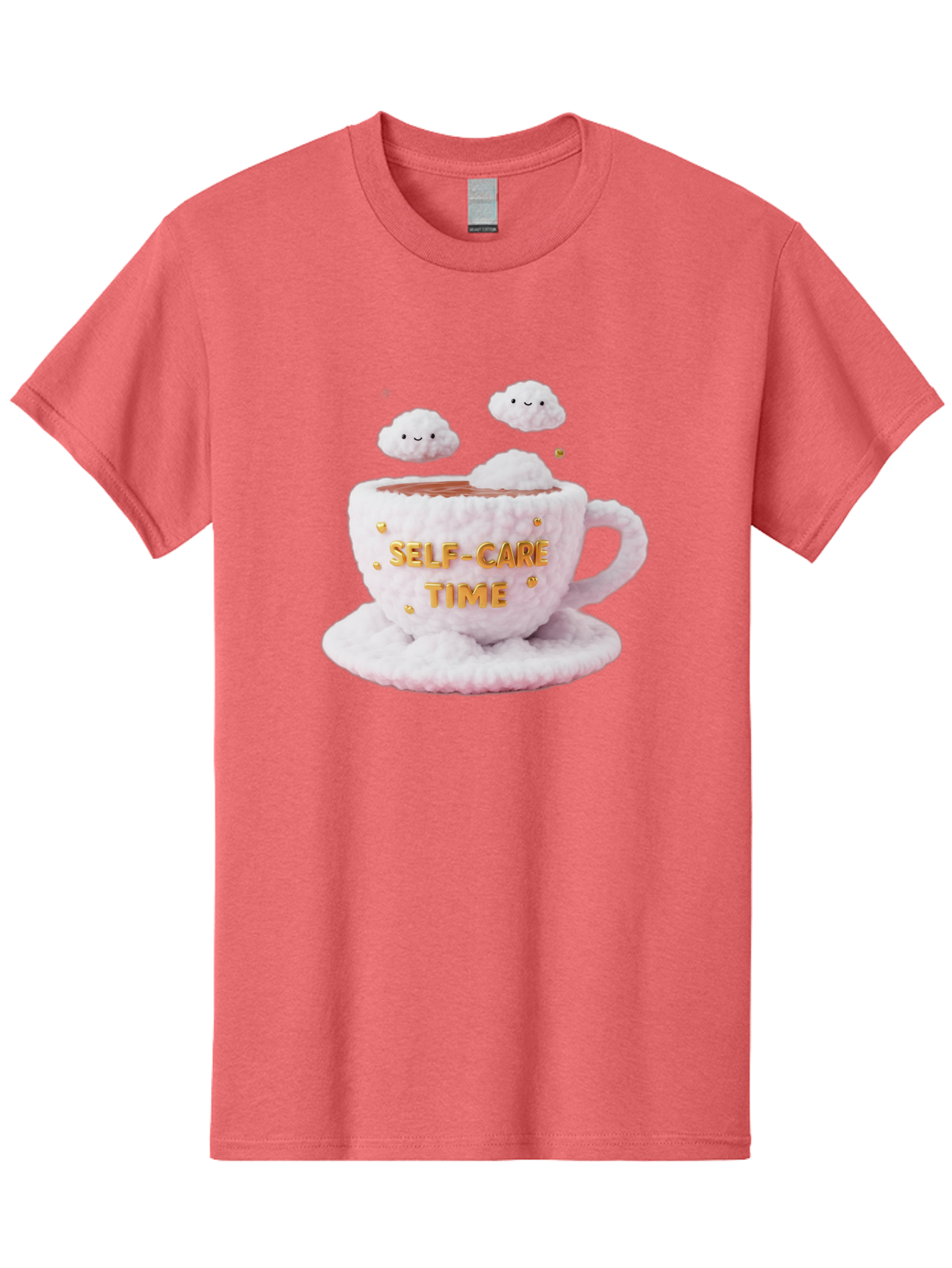 Self-Care-Time-4 Men'S Graphic Tee, 100% Cotton, Comfortable Casual Summer Wear, Machine Washable, Self-Care Time, Hot Coffee, Coffee Cup, Fluffy Clouds, Happy Face, Relaxation, Mindfulness, Calm Atmosphere, Soothing Ambiance, Mental Wellness Bae085
