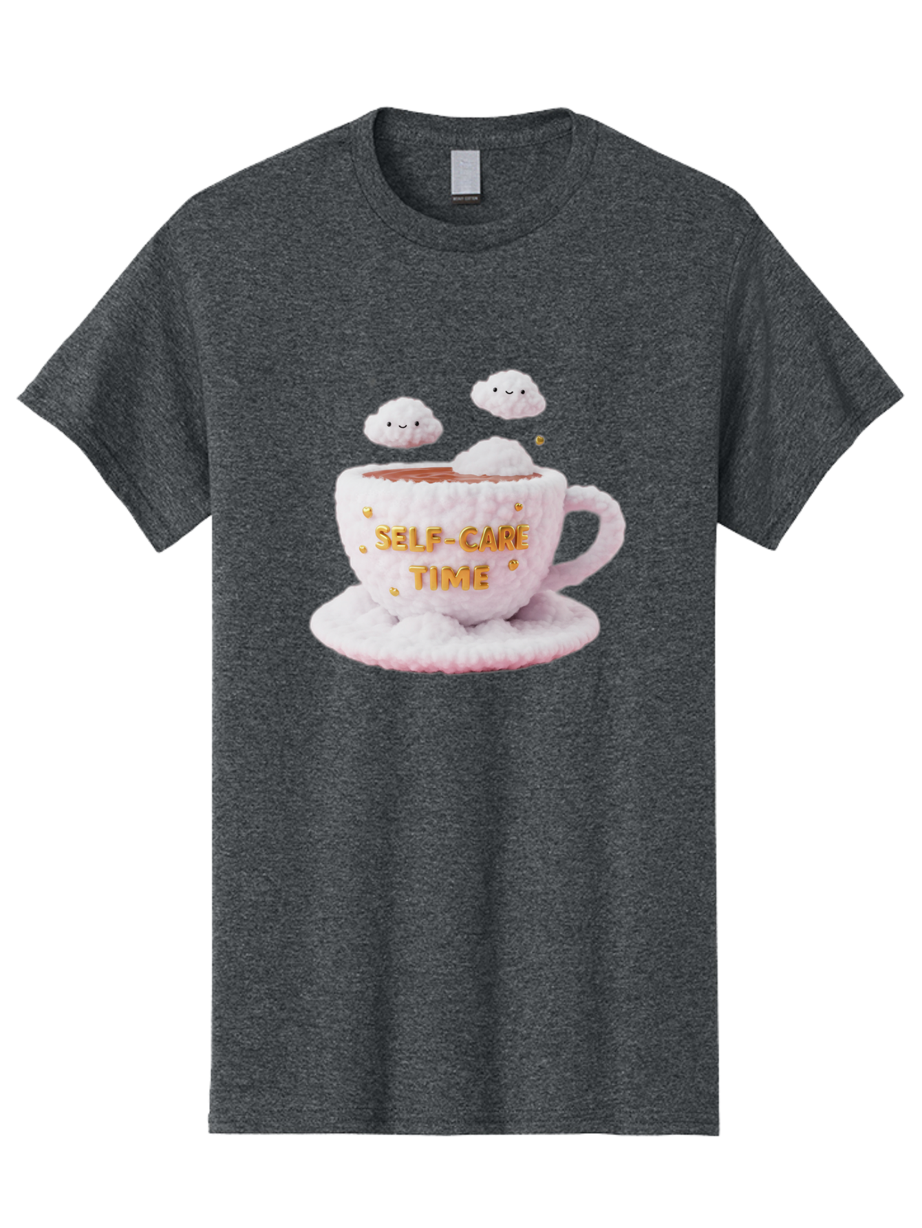 Self-Care-Time-4 Men'S Graphic Tee, 100% Cotton, Comfortable Casual Summer Wear, Machine Washable, Self-Care Time, Hot Coffee, Coffee Cup, Fluffy Clouds, Happy Face, Relaxation, Mindfulness, Calm Atmosphere, Soothing Ambiance, Mental Wellness Bae085