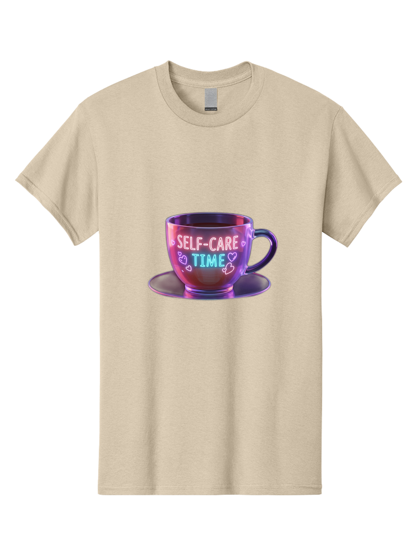 Self-Care-Time-5 Men'S Graphic Tee, 100% Cotton, Comfortable Casual Summer Wear, Machine Washable, Self-Care Time, Teacup, Relaxation, Mindfulness, Wellness, Calmness, Heart Shapes, Soothing Colors, Peaceful Moment, Serene Atmosphere, Bae086