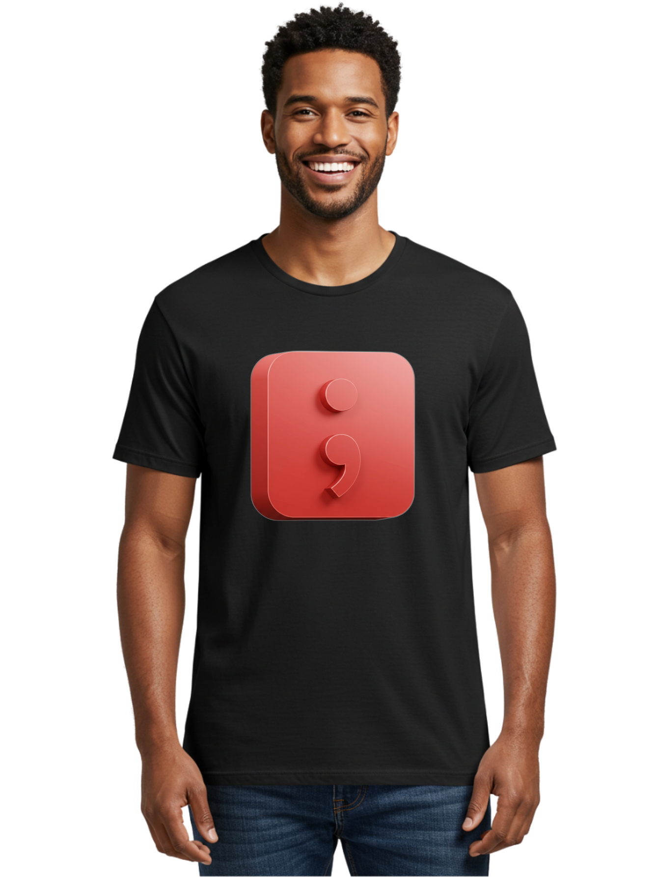 Semicolon-5 Men'S Graphic Tee, 100% Cotton, Comfortable Casual Summer Wear, Machine Washable, Semicolon Punctuation Mark, Red Icon, 3D Design, Symbol, Grammar, Writing, Language, Punctuation Symbol, Typography Bae093