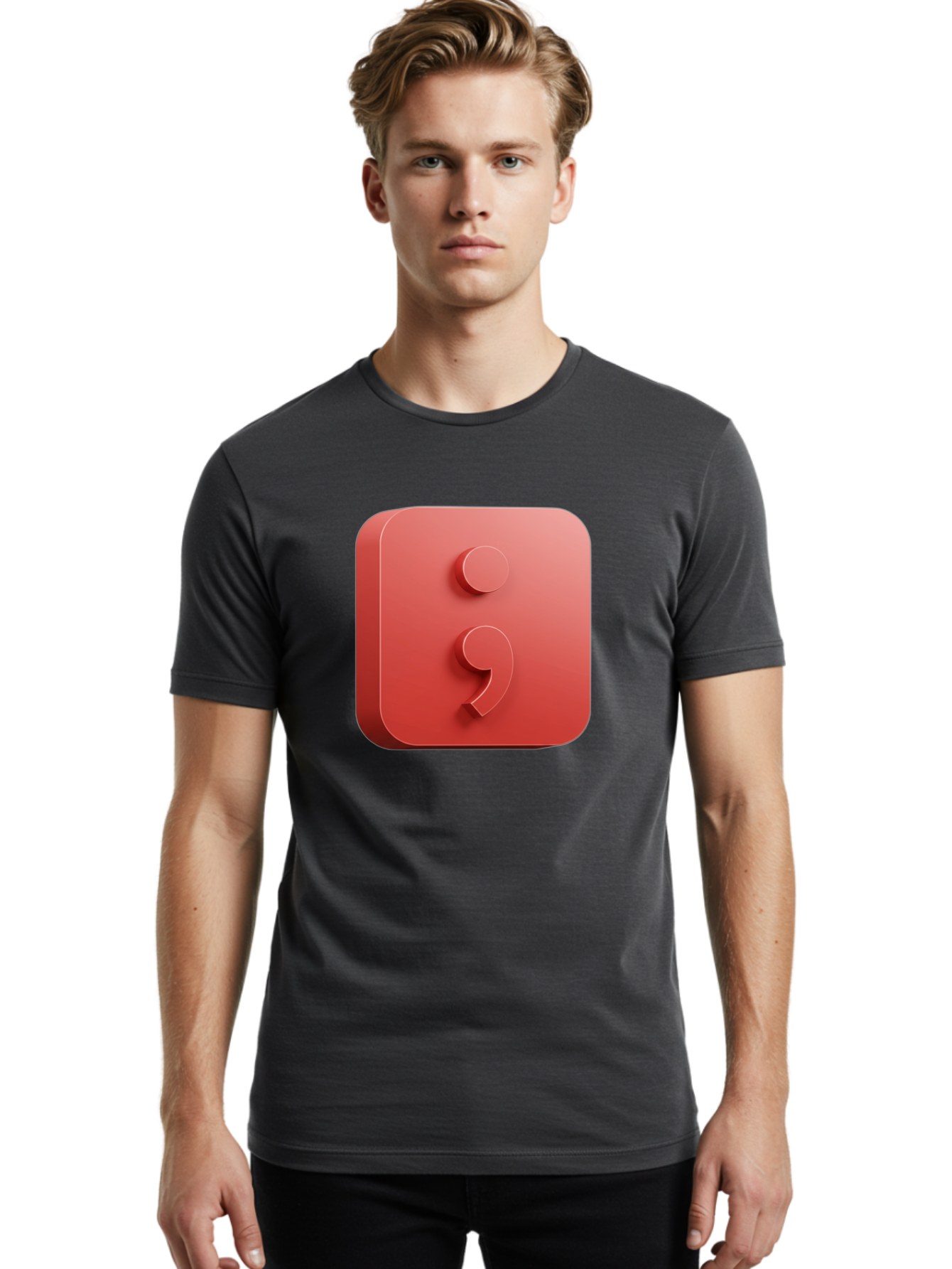 Semicolon-5 Men'S Graphic Tee, 100% Cotton, Comfortable Casual Summer Wear, Machine Washable, Semicolon Punctuation Mark, Red Icon, 3D Design, Symbol, Grammar, Writing, Language, Punctuation Symbol, Typography Bae093