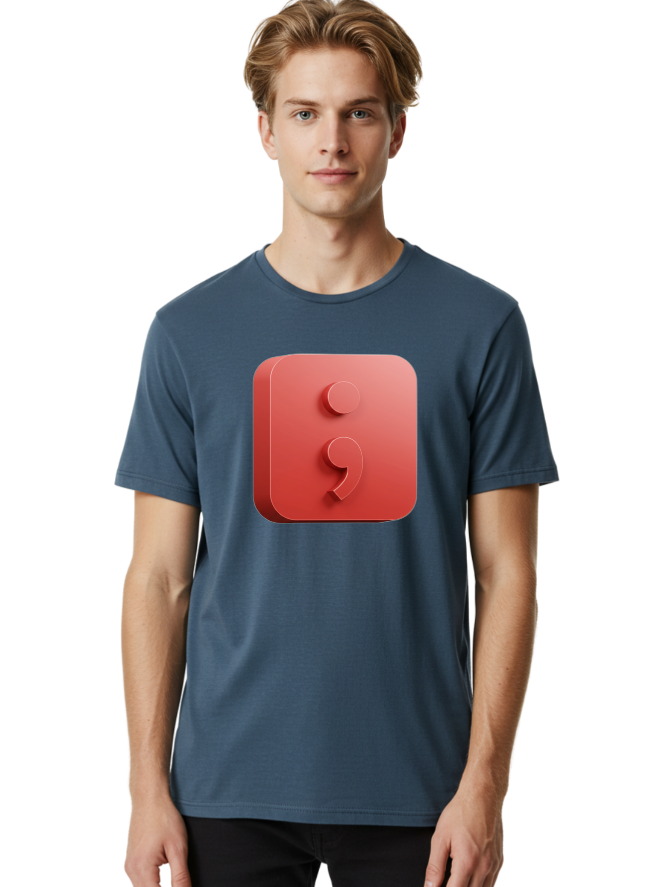 Semicolon-5 Men'S Graphic Tee, 100% Cotton, Comfortable Casual Summer Wear, Machine Washable, Semicolon Punctuation Mark, Red Icon, 3D Design, Symbol, Grammar, Writing, Language, Punctuation Symbol, Typography Bae093