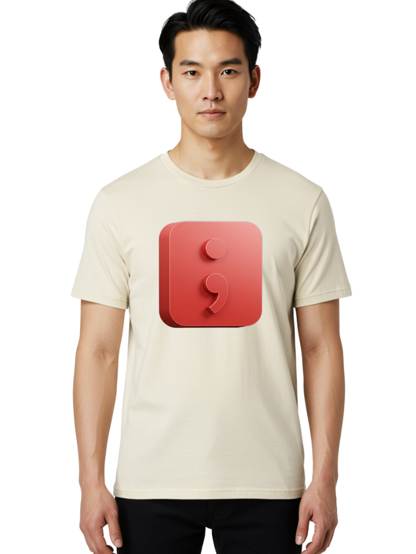 Semicolon-5 Men'S Graphic Tee, 100% Cotton, Comfortable Casual Summer Wear, Machine Washable, Semicolon Punctuation Mark, Red Icon, 3D Design, Symbol, Grammar, Writing, Language, Punctuation Symbol, Typography Bae093