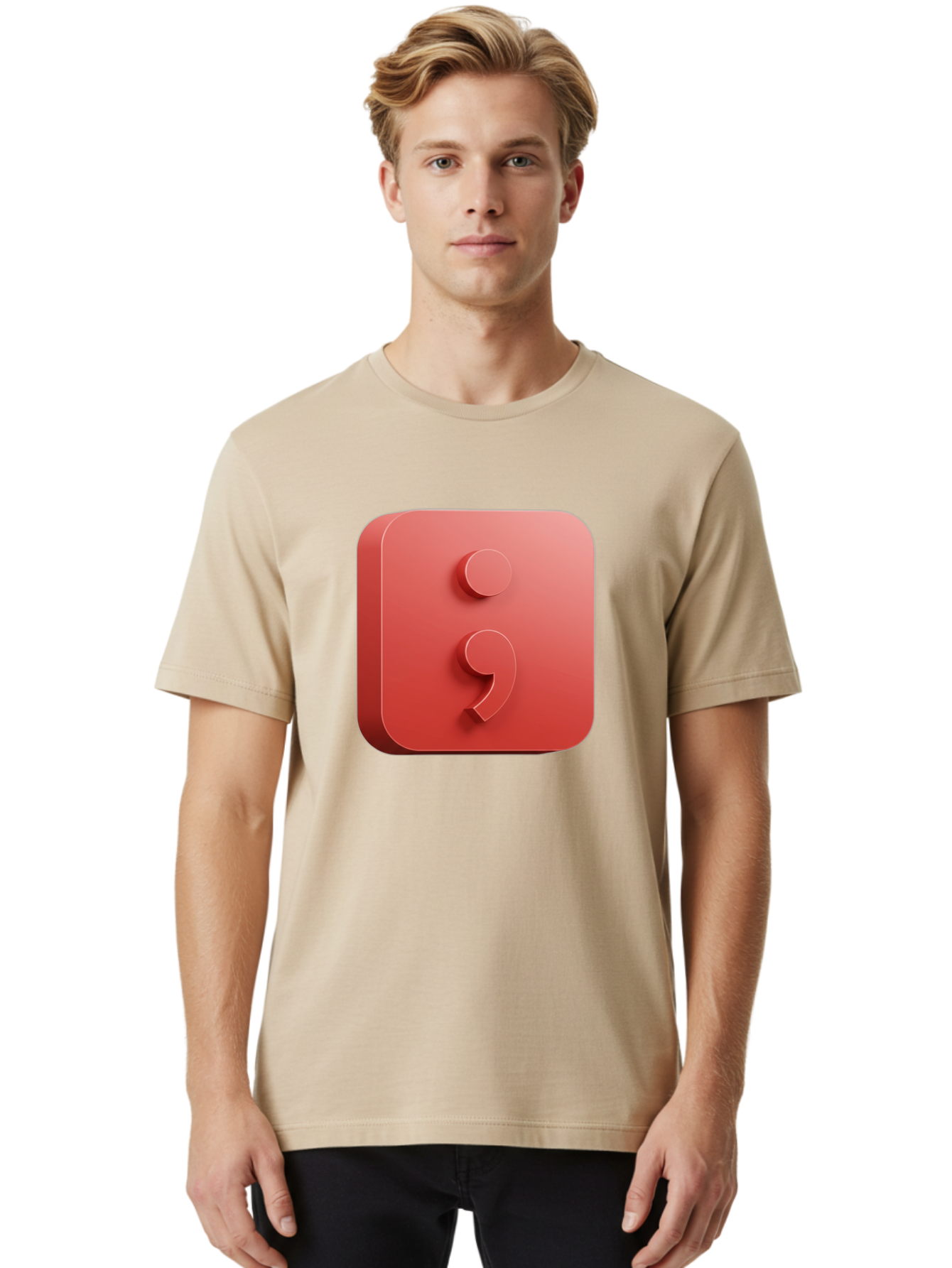Semicolon-5 Men'S Graphic Tee, 100% Cotton, Comfortable Casual Summer Wear, Machine Washable, Semicolon Punctuation Mark, Red Icon, 3D Design, Symbol, Grammar, Writing, Language, Punctuation Symbol, Typography Bae093