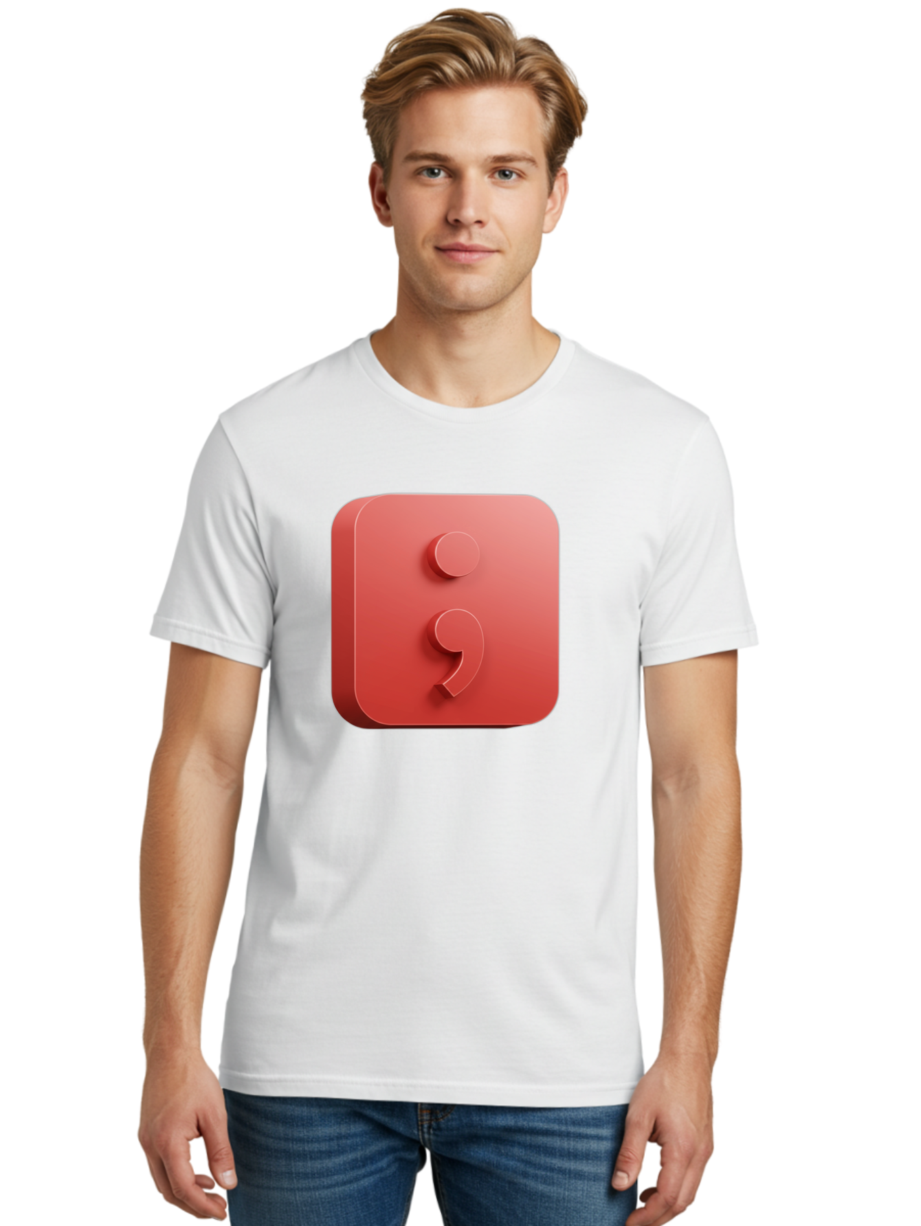 Semicolon-5 Men'S Graphic Tee, 100% Cotton, Comfortable Casual Summer Wear, Machine Washable, Semicolon Punctuation Mark, Red Icon, 3D Design, Symbol, Grammar, Writing, Language, Punctuation Symbol, Typography Bae093
