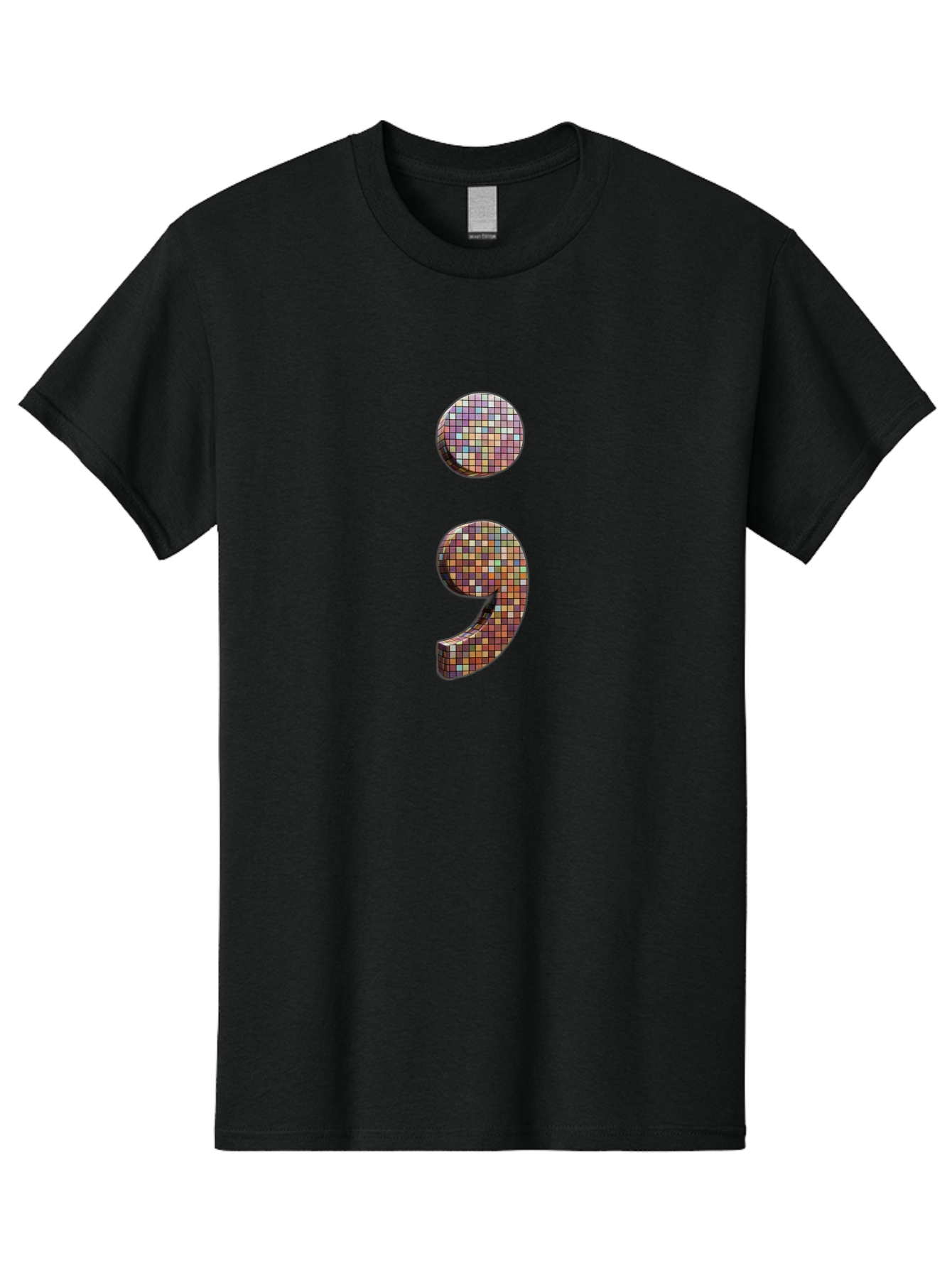 Semicolon-9 Men'S Graphic Tee, 100% Cotton, Comfortable Casual Summer Wear, Machine Washable, Multicolored Mosaic Punctuation Mark, Mirrored Design, Comma, Number 9, Vibrant Colors, Colorful Tiles, Symmetrical Composition, Bae094