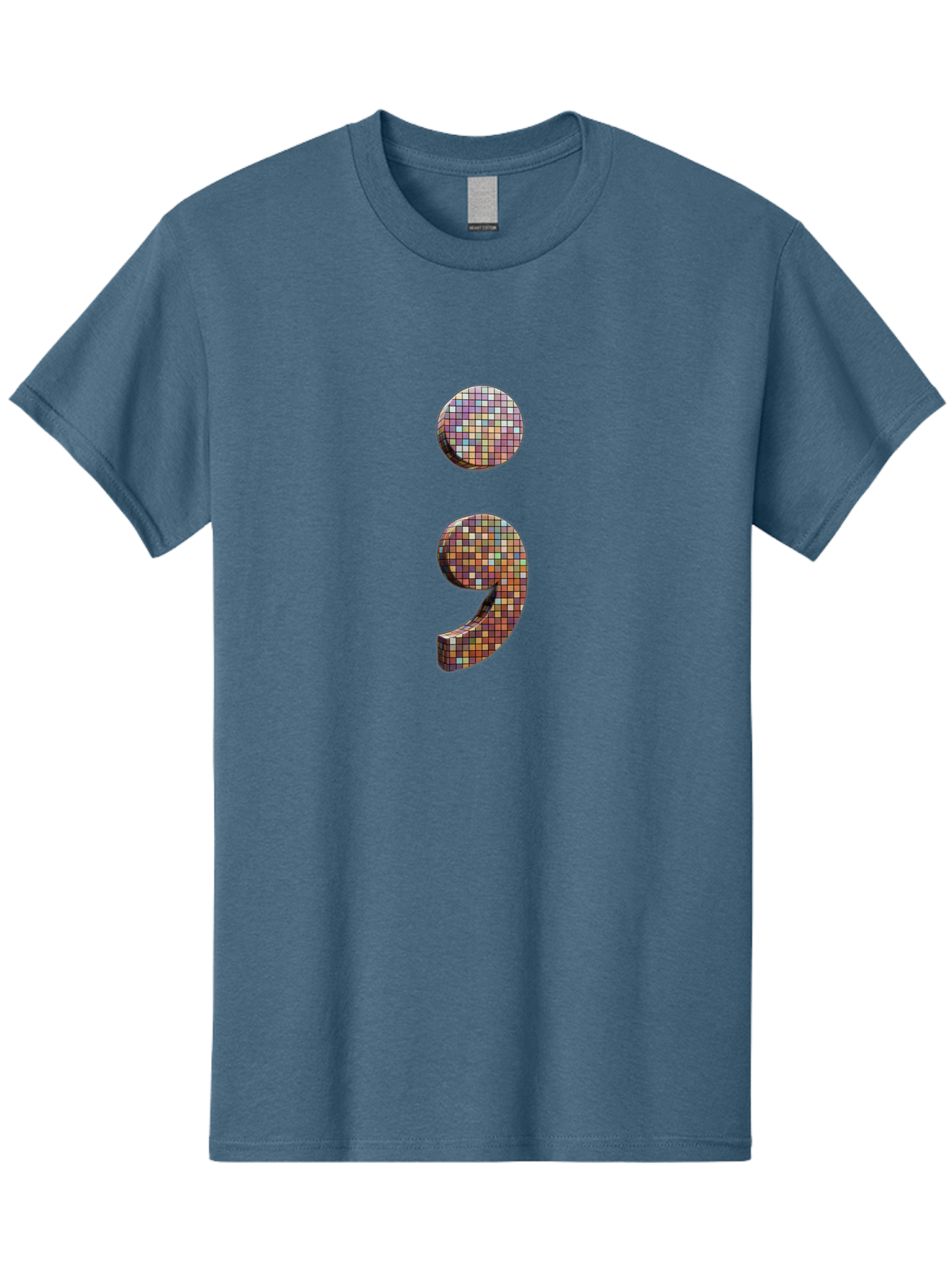 Semicolon-9 Men'S Graphic Tee, 100% Cotton, Comfortable Casual Summer Wear, Machine Washable, Multicolored Mosaic Punctuation Mark, Mirrored Design, Comma, Number 9, Vibrant Colors, Colorful Tiles, Symmetrical Composition, Bae094