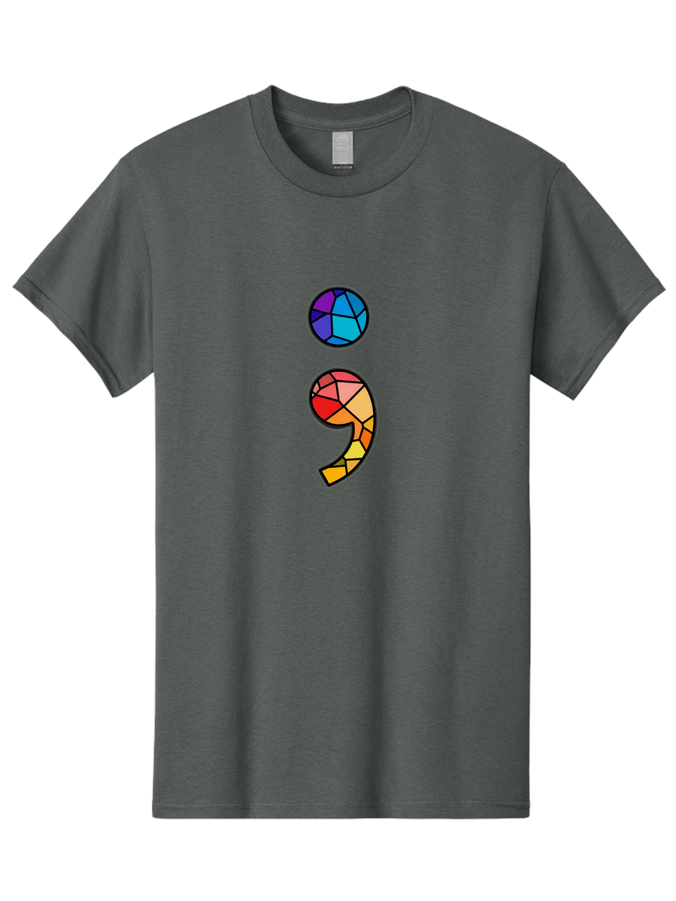 Semicolon-Project-Logo Men'S Graphic Tee, 100% Cotton, Comfortable Casual Summer Wear, Machine Washable, Colorful Mosaic, Stained Glass Effect, Comma Punctuation Mark, Vibrant Colors, Abstract Design, Creative Typography, Mosaic Art Bae096