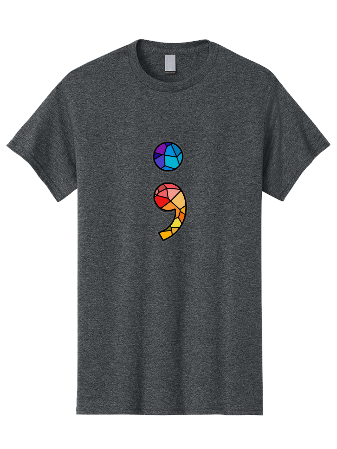 Semicolon-Project-Logo Men'S Graphic Tee, 100% Cotton, Comfortable Casual Summer Wear, Machine Washable, Colorful Mosaic, Stained Glass Effect, Comma Punctuation Mark, Vibrant Colors, Abstract Design, Creative Typography, Mosaic Art Bae096