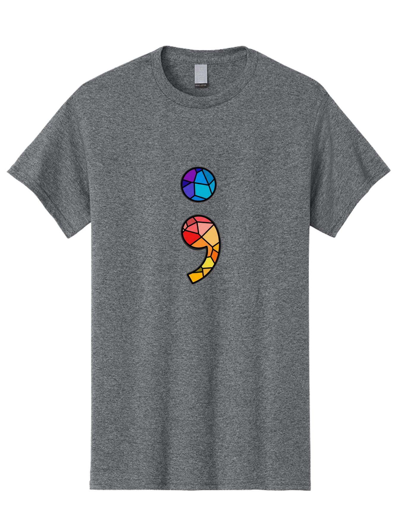 Semicolon-Project-Logo Men'S Graphic Tee, 100% Cotton, Comfortable Casual Summer Wear, Machine Washable, Colorful Mosaic, Stained Glass Effect, Comma Punctuation Mark, Vibrant Colors, Abstract Design, Creative Typography, Mosaic Art Bae096