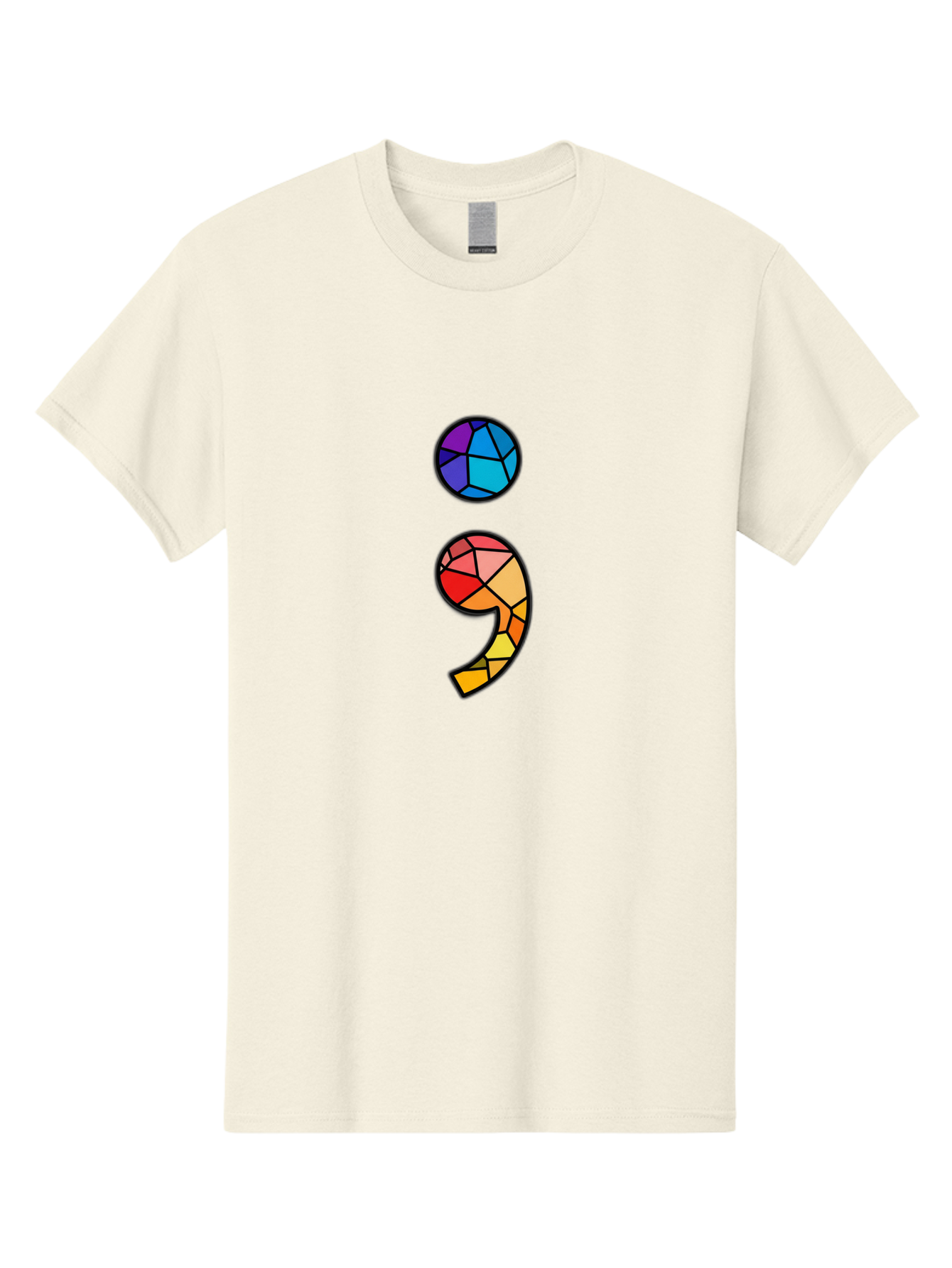 Semicolon-Project-Logo Men'S Graphic Tee, 100% Cotton, Comfortable Casual Summer Wear, Machine Washable, Colorful Mosaic, Stained Glass Effect, Comma Punctuation Mark, Vibrant Colors, Abstract Design, Creative Typography, Mosaic Art Bae096