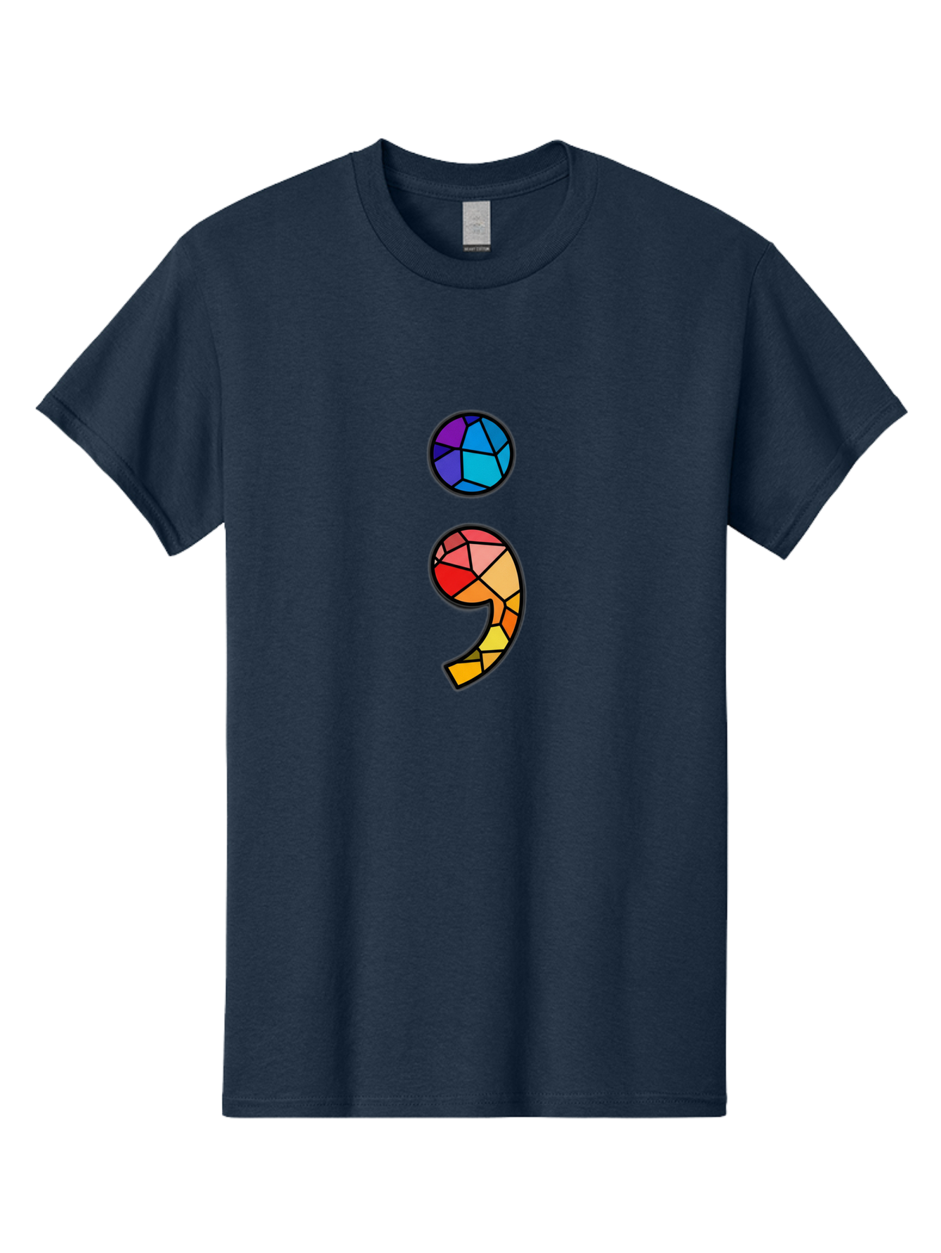 Semicolon-Project-Logo Men'S Graphic Tee, 100% Cotton, Comfortable Casual Summer Wear, Machine Washable, Colorful Mosaic, Stained Glass Effect, Comma Punctuation Mark, Vibrant Colors, Abstract Design, Creative Typography, Mosaic Art Bae096