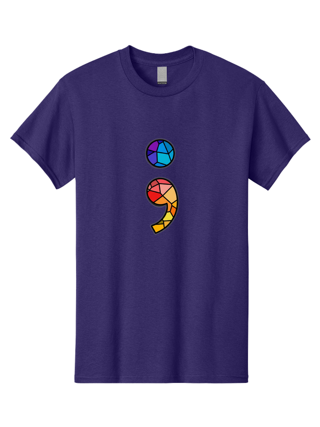 Semicolon-Project-Logo Men'S Graphic Tee, 100% Cotton, Comfortable Casual Summer Wear, Machine Washable, Colorful Mosaic, Stained Glass Effect, Comma Punctuation Mark, Vibrant Colors, Abstract Design, Creative Typography, Mosaic Art Bae096