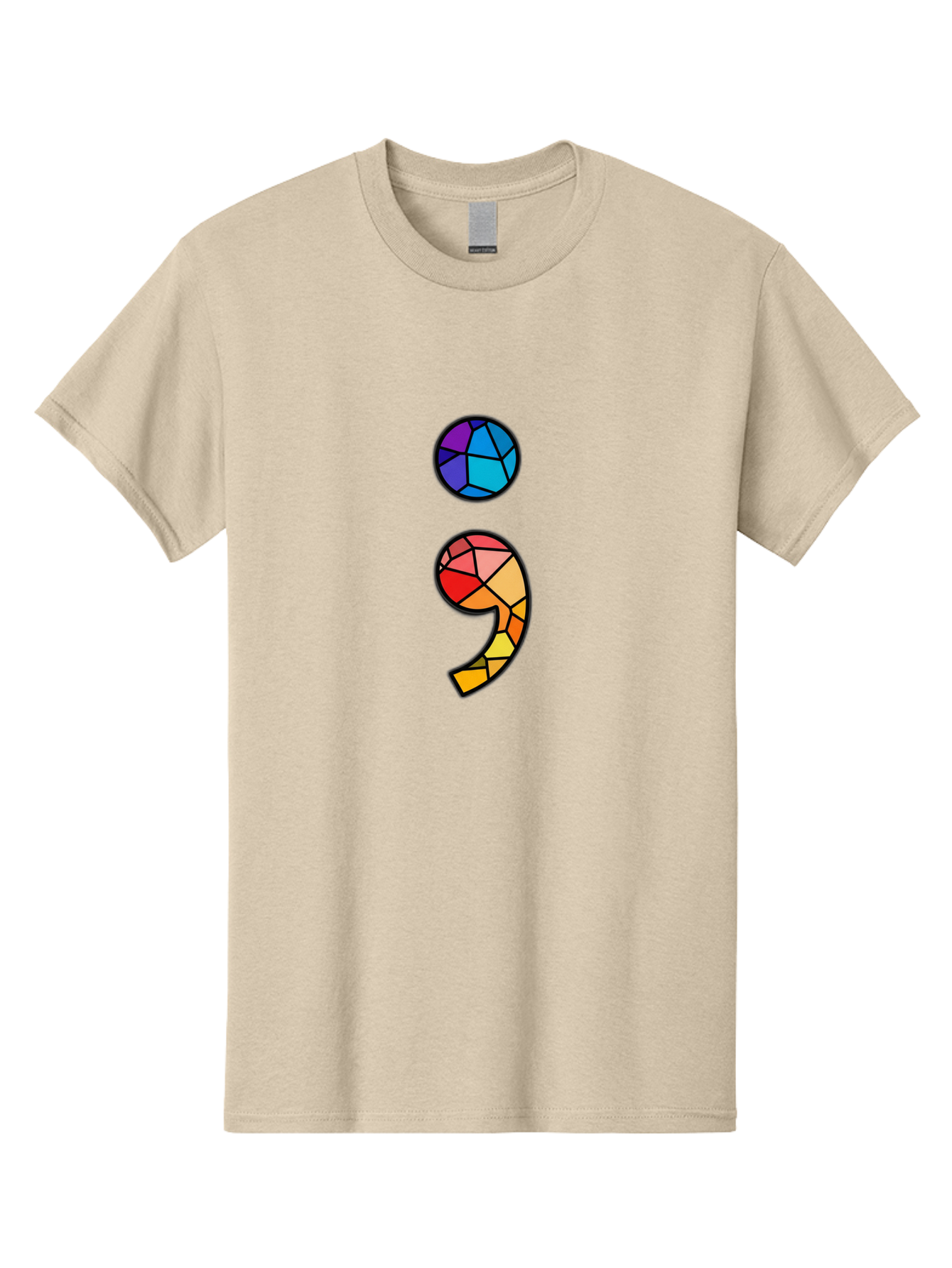 Semicolon-Project-Logo Men'S Graphic Tee, 100% Cotton, Comfortable Casual Summer Wear, Machine Washable, Colorful Mosaic, Stained Glass Effect, Comma Punctuation Mark, Vibrant Colors, Abstract Design, Creative Typography, Mosaic Art Bae096