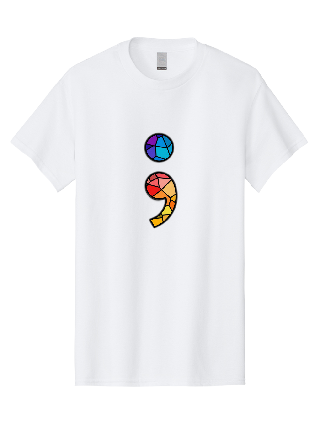 Semicolon-Project-Logo Men'S Graphic Tee, 100% Cotton, Comfortable Casual Summer Wear, Machine Washable, Colorful Mosaic, Stained Glass Effect, Comma Punctuation Mark, Vibrant Colors, Abstract Design, Creative Typography, Mosaic Art Bae096
