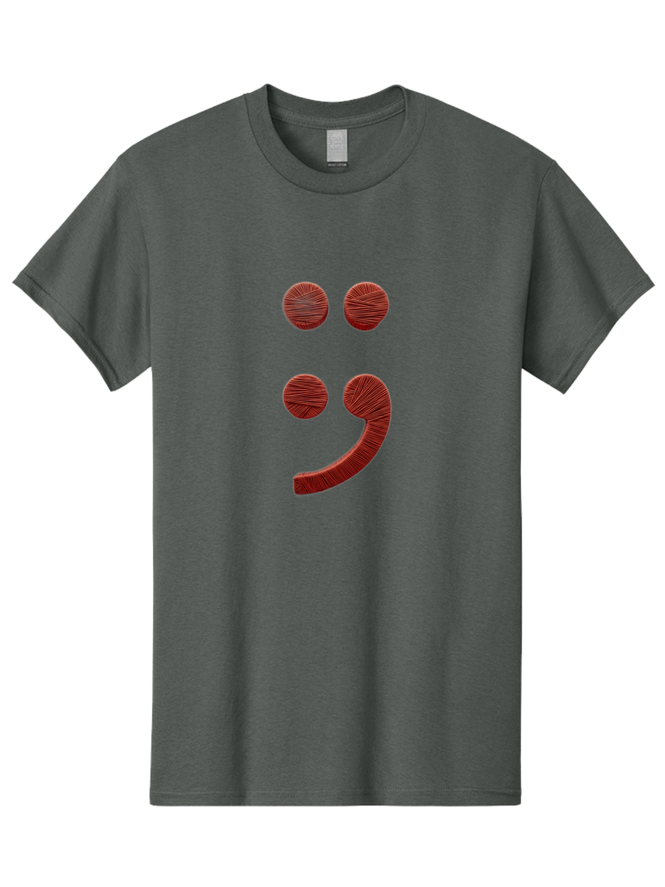 Semicolon-Smiley Men'S Graphic Tee, 100% Cotton, Comfortable Casual Summer Wear, Machine Washable, Semicolon Project Symbol, Mental Health Awareness Emoji, Red Textured Punctuation, Creative Typography, Emotional Expression, Quirky Design, Bae097