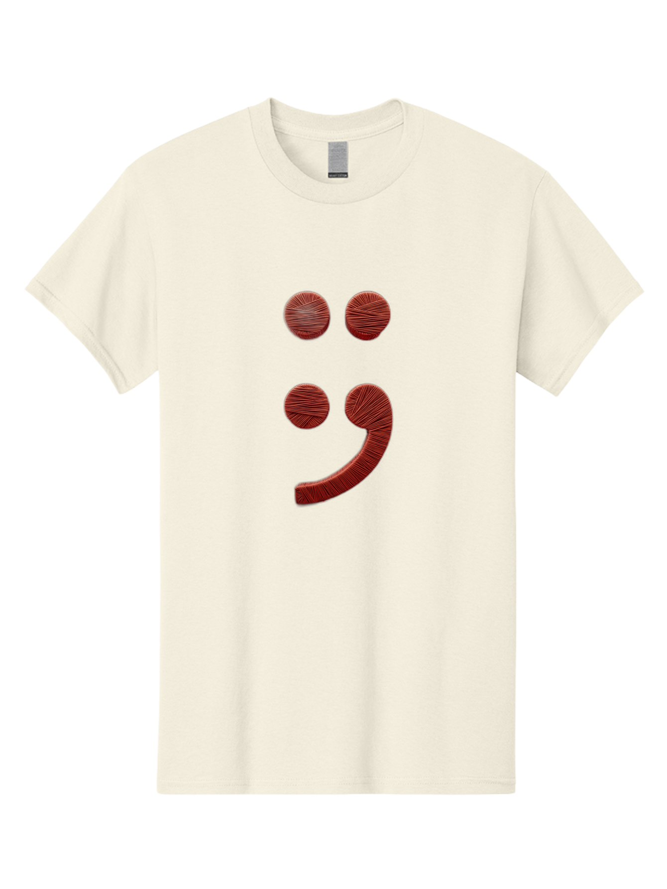 Semicolon-Smiley Men'S Graphic Tee, 100% Cotton, Comfortable Casual Summer Wear, Machine Washable, Semicolon Project Symbol, Mental Health Awareness Emoji, Red Textured Punctuation, Creative Typography, Emotional Expression, Quirky Design, Bae097