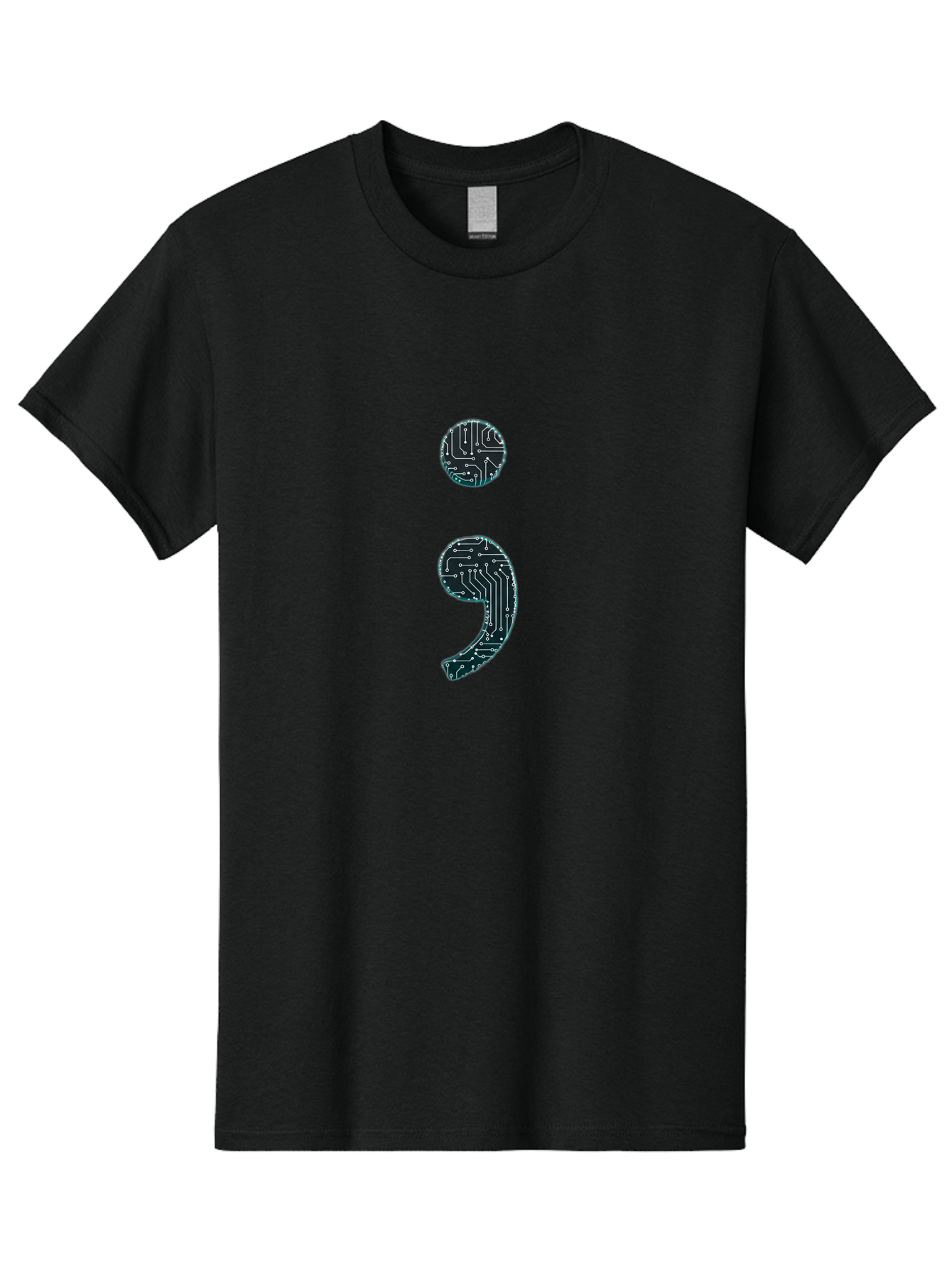 Semicolon Men'S Graphic Tee, 100% Cotton, Comfortable Casual Summer Wear, Machine Washable, Semicolon Symbol, Punctuation Mark, Circuit Board Pattern, Abstract Design, Futuristic Style, Tech-Inspired Art, Code-Related Graphics, Bae098