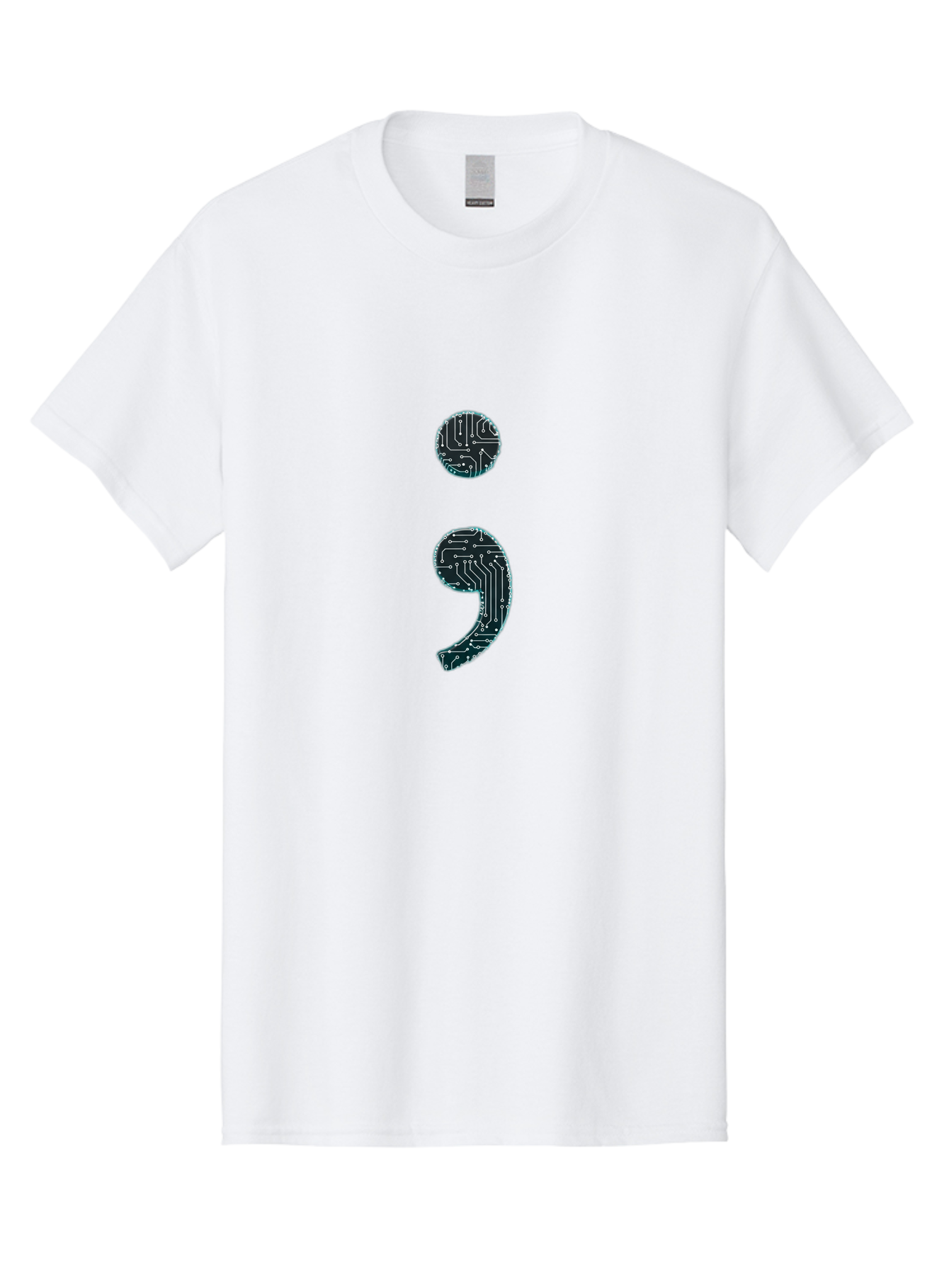 Semicolon Men'S Graphic Tee, 100% Cotton, Comfortable Casual Summer Wear, Machine Washable, Semicolon Symbol, Punctuation Mark, Circuit Board Pattern, Abstract Design, Futuristic Style, Tech-Inspired Art, Code-Related Graphics, Bae098