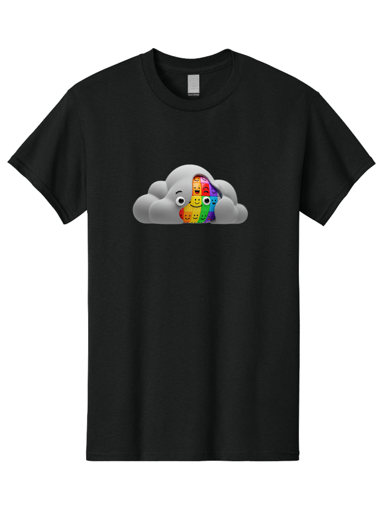 Smiley-Cloud Men'S Graphic Tee, 100% Cotton, Comfortable Casual Summer Wear, Machine Washable, Cartoon Cloud, Emoticon Grid, Diverse Emotions, Emotional Expression, Facial Expressions, Colorful, Emoticons, Rainbow Colors, Mental Health, Bae099