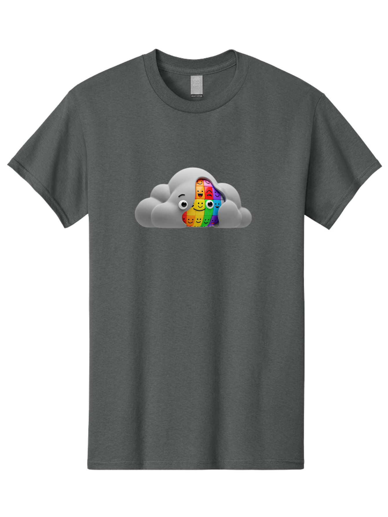 Smiley-Cloud Men'S Graphic Tee, 100% Cotton, Comfortable Casual Summer Wear, Machine Washable, Cartoon Cloud, Emoticon Grid, Diverse Emotions, Emotional Expression, Facial Expressions, Colorful, Emoticons, Rainbow Colors, Mental Health, Bae099