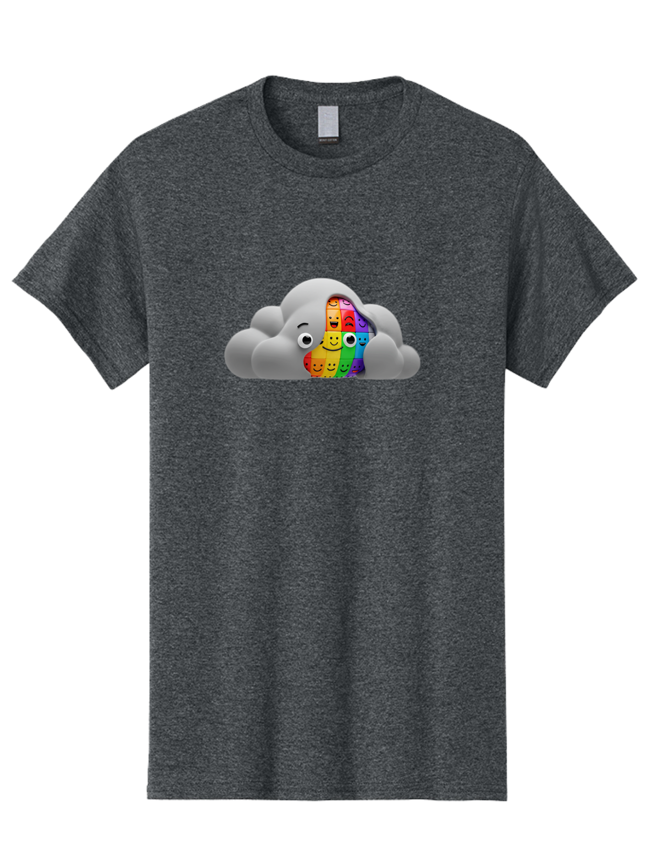 Smiley-Cloud Men'S Graphic Tee, 100% Cotton, Comfortable Casual Summer Wear, Machine Washable, Cartoon Cloud, Emoticon Grid, Diverse Emotions, Emotional Expression, Facial Expressions, Colorful, Emoticons, Rainbow Colors, Mental Health, Bae099