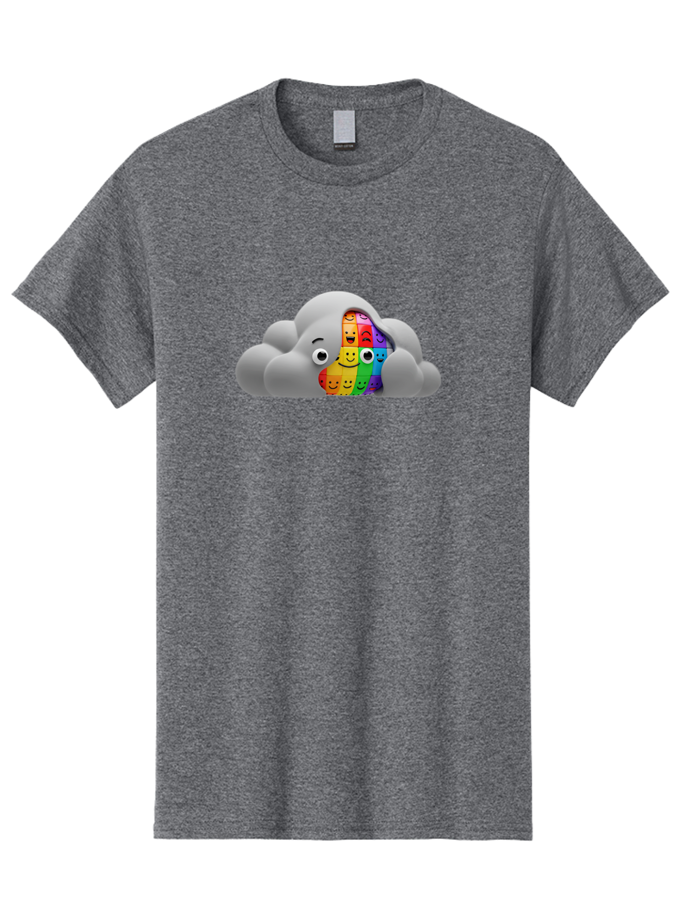 Smiley-Cloud Men'S Graphic Tee, 100% Cotton, Comfortable Casual Summer Wear, Machine Washable, Cartoon Cloud, Emoticon Grid, Diverse Emotions, Emotional Expression, Facial Expressions, Colorful, Emoticons, Rainbow Colors, Mental Health, Bae099