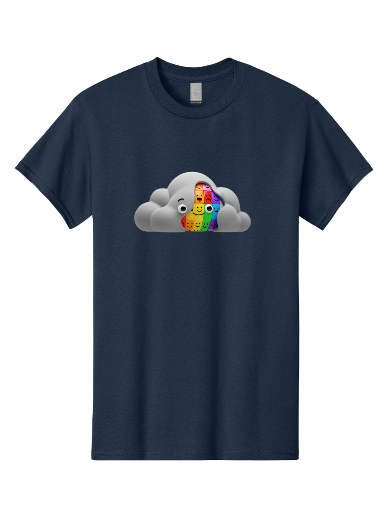 Smiley-Cloud Men'S Graphic Tee, 100% Cotton, Comfortable Casual Summer Wear, Machine Washable, Cartoon Cloud, Emoticon Grid, Diverse Emotions, Emotional Expression, Facial Expressions, Colorful, Emoticons, Rainbow Colors, Mental Health, Bae099