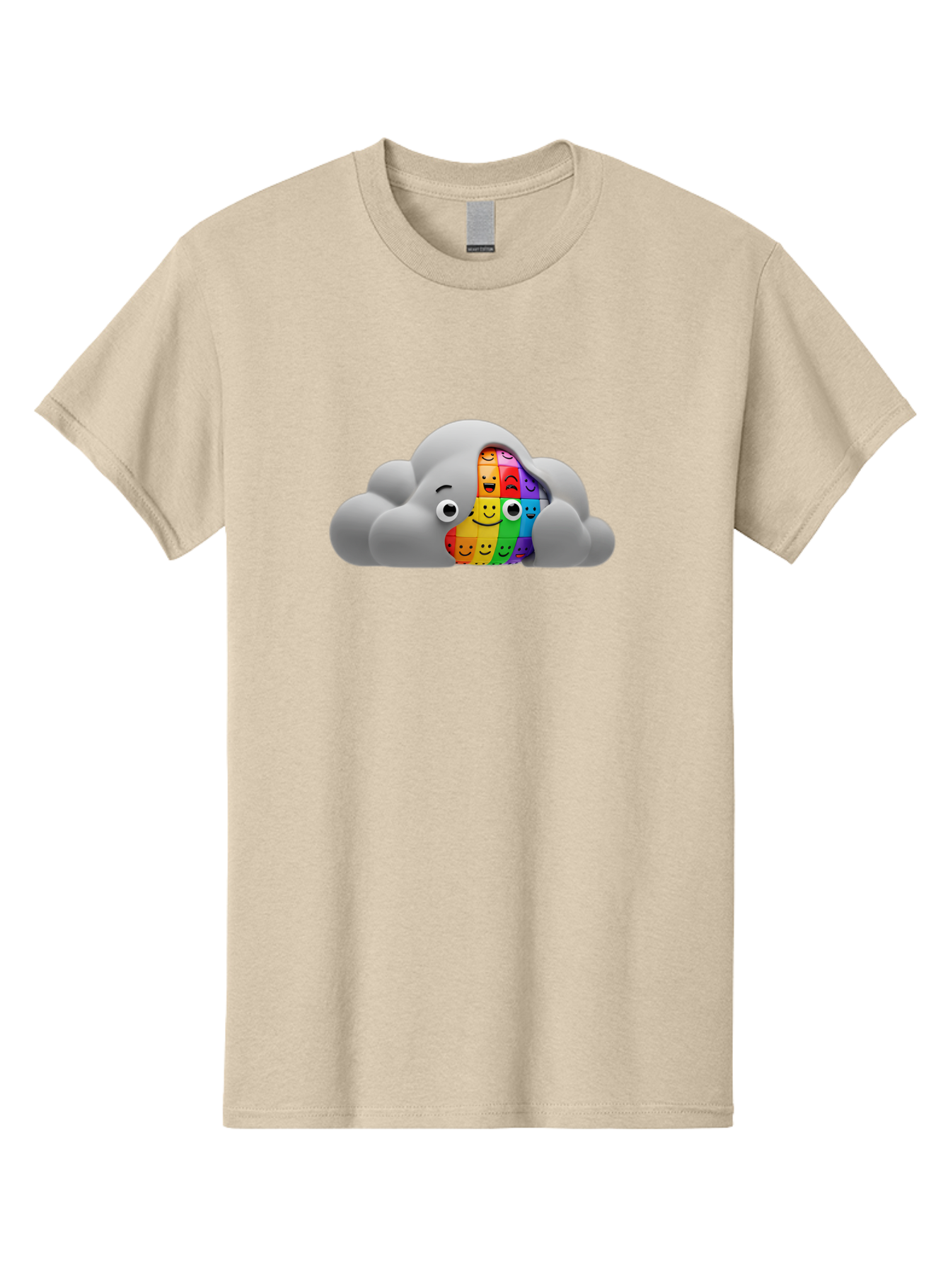 Smiley-Cloud Men'S Graphic Tee, 100% Cotton, Comfortable Casual Summer Wear, Machine Washable, Cartoon Cloud, Emoticon Grid, Diverse Emotions, Emotional Expression, Facial Expressions, Colorful, Emoticons, Rainbow Colors, Mental Health, Bae099