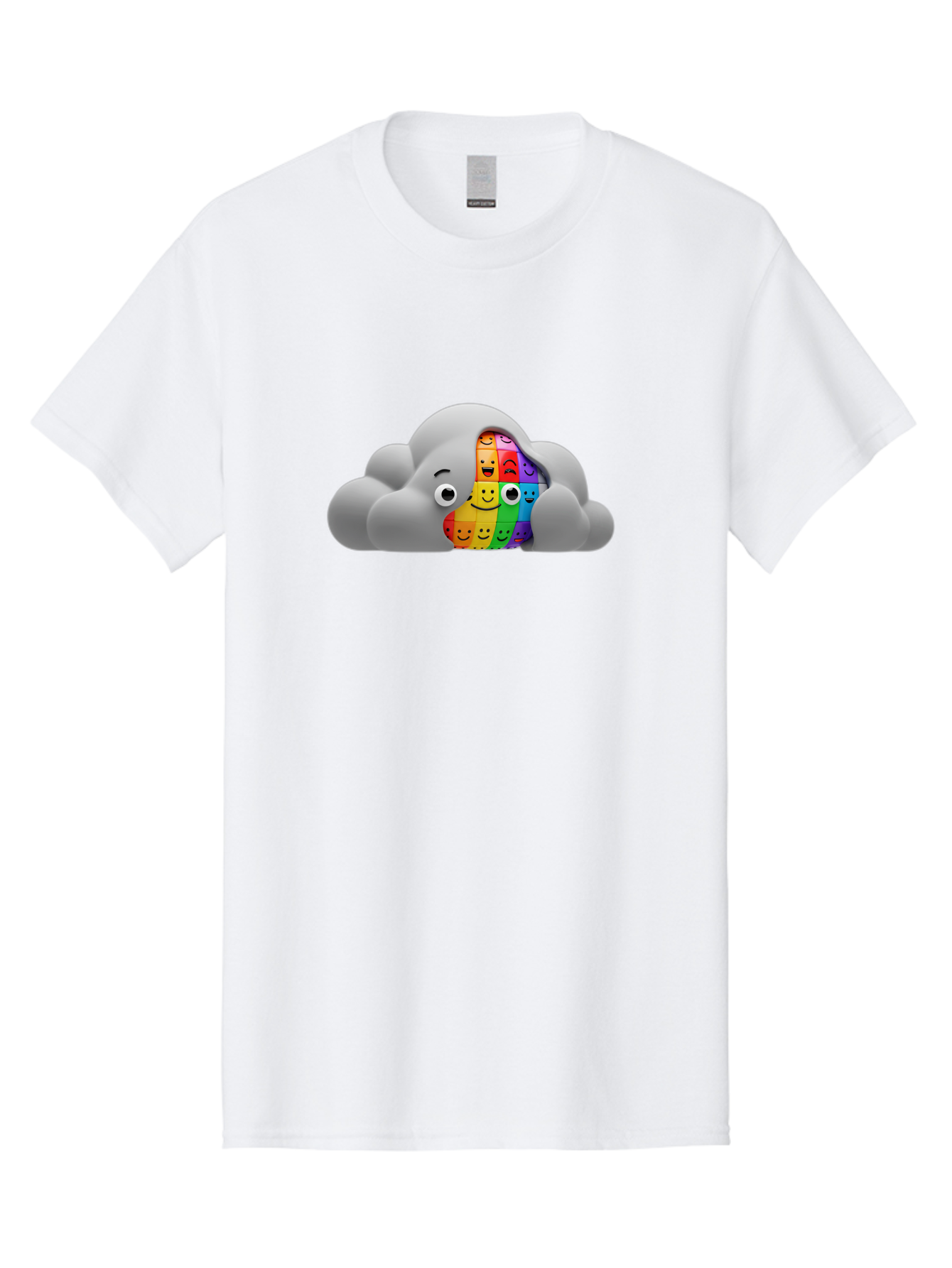 Smiley-Cloud Men'S Graphic Tee, 100% Cotton, Comfortable Casual Summer Wear, Machine Washable, Cartoon Cloud, Emoticon Grid, Diverse Emotions, Emotional Expression, Facial Expressions, Colorful, Emoticons, Rainbow Colors, Mental Health, Bae099