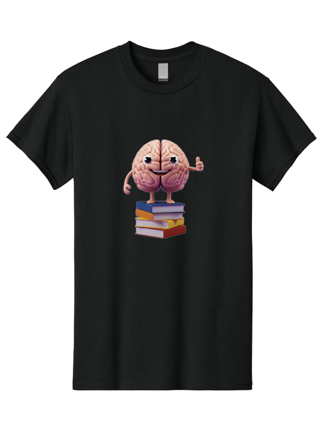Smiling-Brain-1 Men'S Graphic Tee, 100% Cotton, Comfortable Casual Summer Wear, Machine Washable, Cartoon Brain, Human Brain, Smiling Face, Thumbs Up, Books, Learning, Education, Knowledge, Intelligence, Cognitive Function Bae100