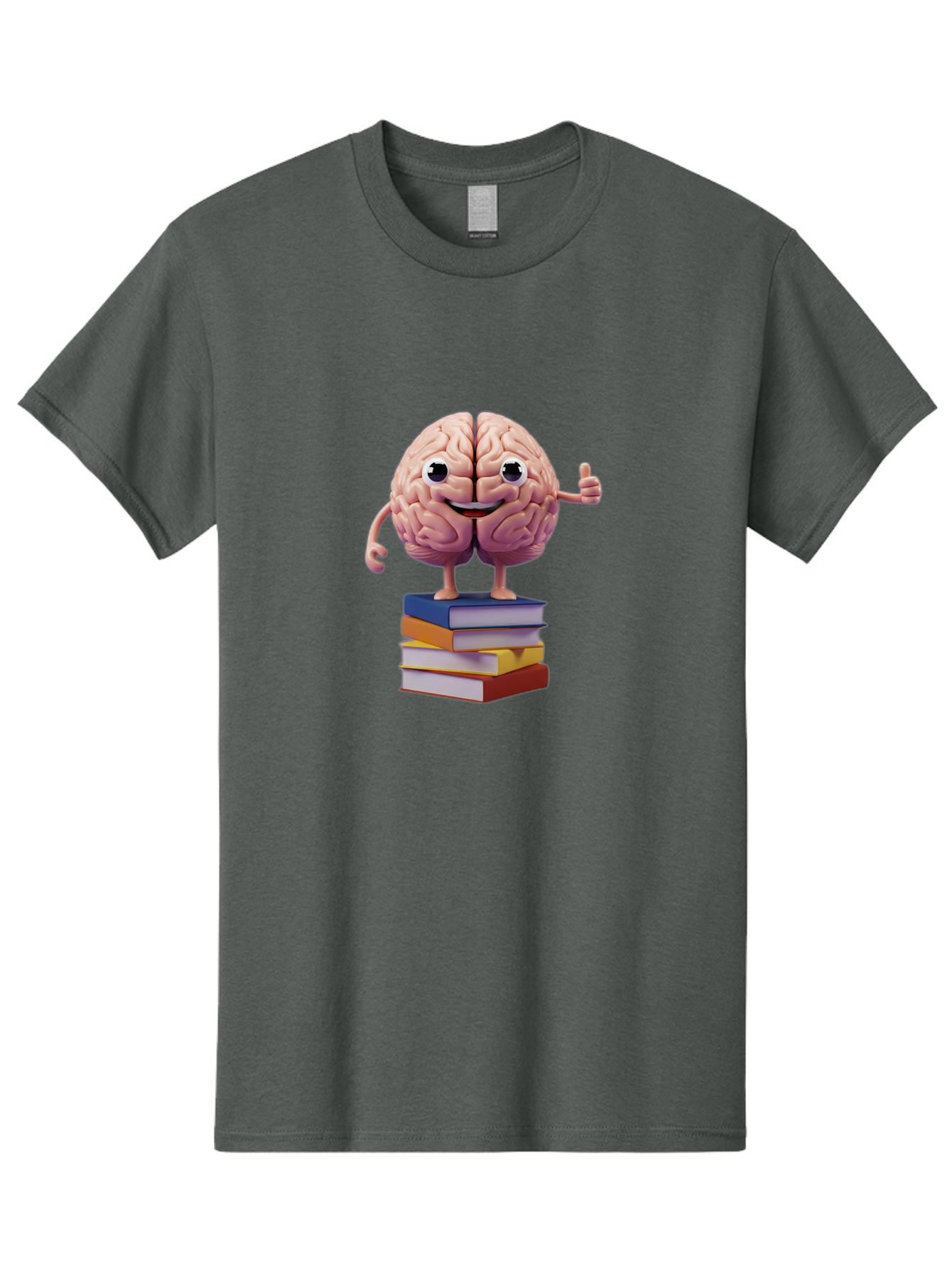 Smiling-Brain-1 Men'S Graphic Tee, 100% Cotton, Comfortable Casual Summer Wear, Machine Washable, Cartoon Brain, Human Brain, Smiling Face, Thumbs Up, Books, Learning, Education, Knowledge, Intelligence, Cognitive Function Bae100