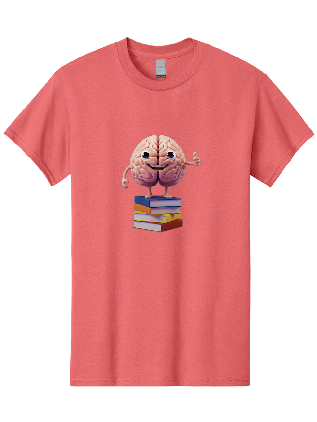 Smiling-Brain-1 Men'S Graphic Tee, 100% Cotton, Comfortable Casual Summer Wear, Machine Washable, Cartoon Brain, Human Brain, Smiling Face, Thumbs Up, Books, Learning, Education, Knowledge, Intelligence, Cognitive Function Bae100