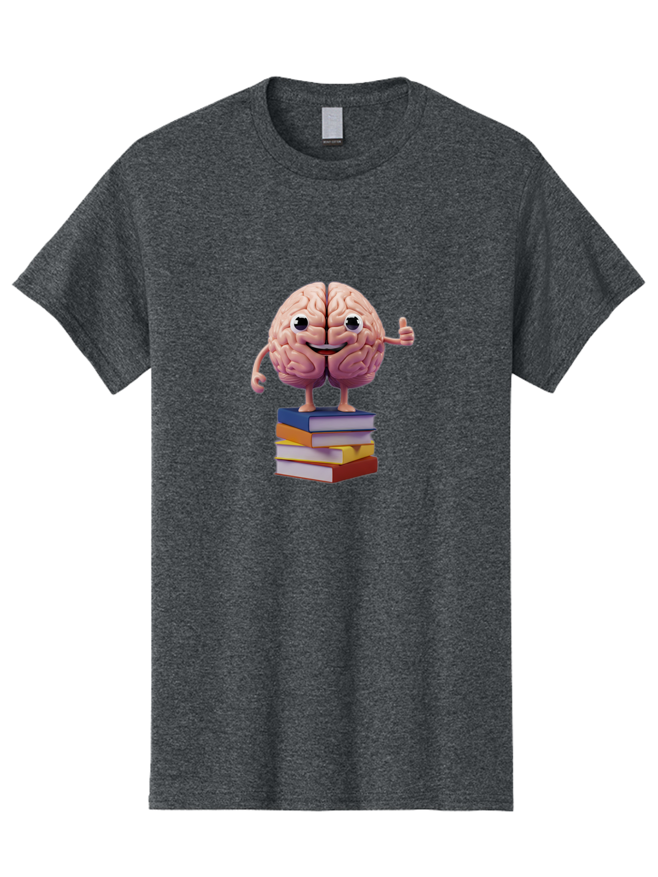Smiling-Brain-1 Men'S Graphic Tee, 100% Cotton, Comfortable Casual Summer Wear, Machine Washable, Cartoon Brain, Human Brain, Smiling Face, Thumbs Up, Books, Learning, Education, Knowledge, Intelligence, Cognitive Function Bae100
