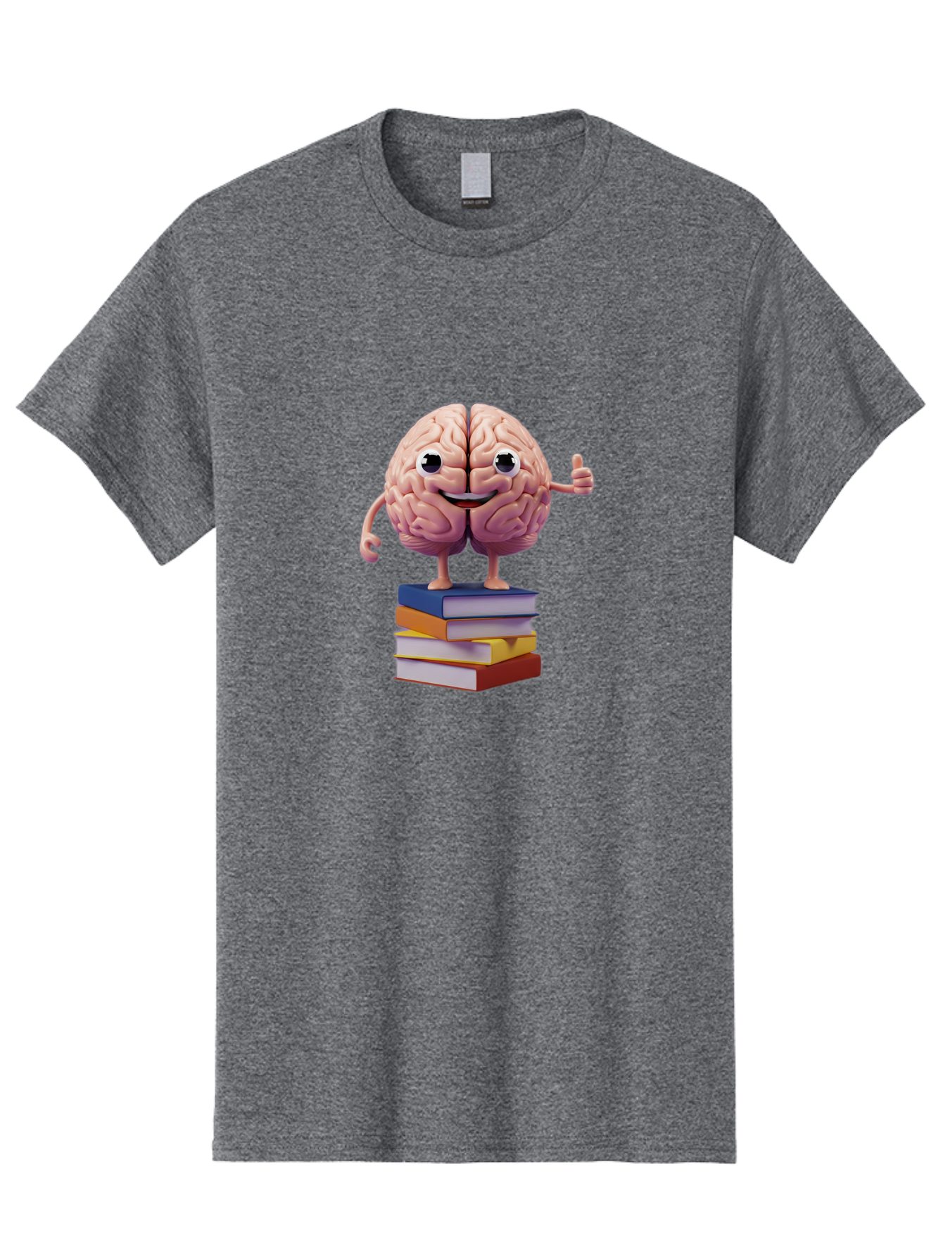 Smiling-Brain-1 Men'S Graphic Tee, 100% Cotton, Comfortable Casual Summer Wear, Machine Washable, Cartoon Brain, Human Brain, Smiling Face, Thumbs Up, Books, Learning, Education, Knowledge, Intelligence, Cognitive Function Bae100