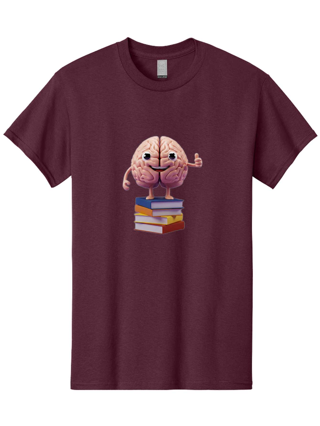 Smiling-Brain-1 Men'S Graphic Tee, 100% Cotton, Comfortable Casual Summer Wear, Machine Washable, Cartoon Brain, Human Brain, Smiling Face, Thumbs Up, Books, Learning, Education, Knowledge, Intelligence, Cognitive Function Bae100